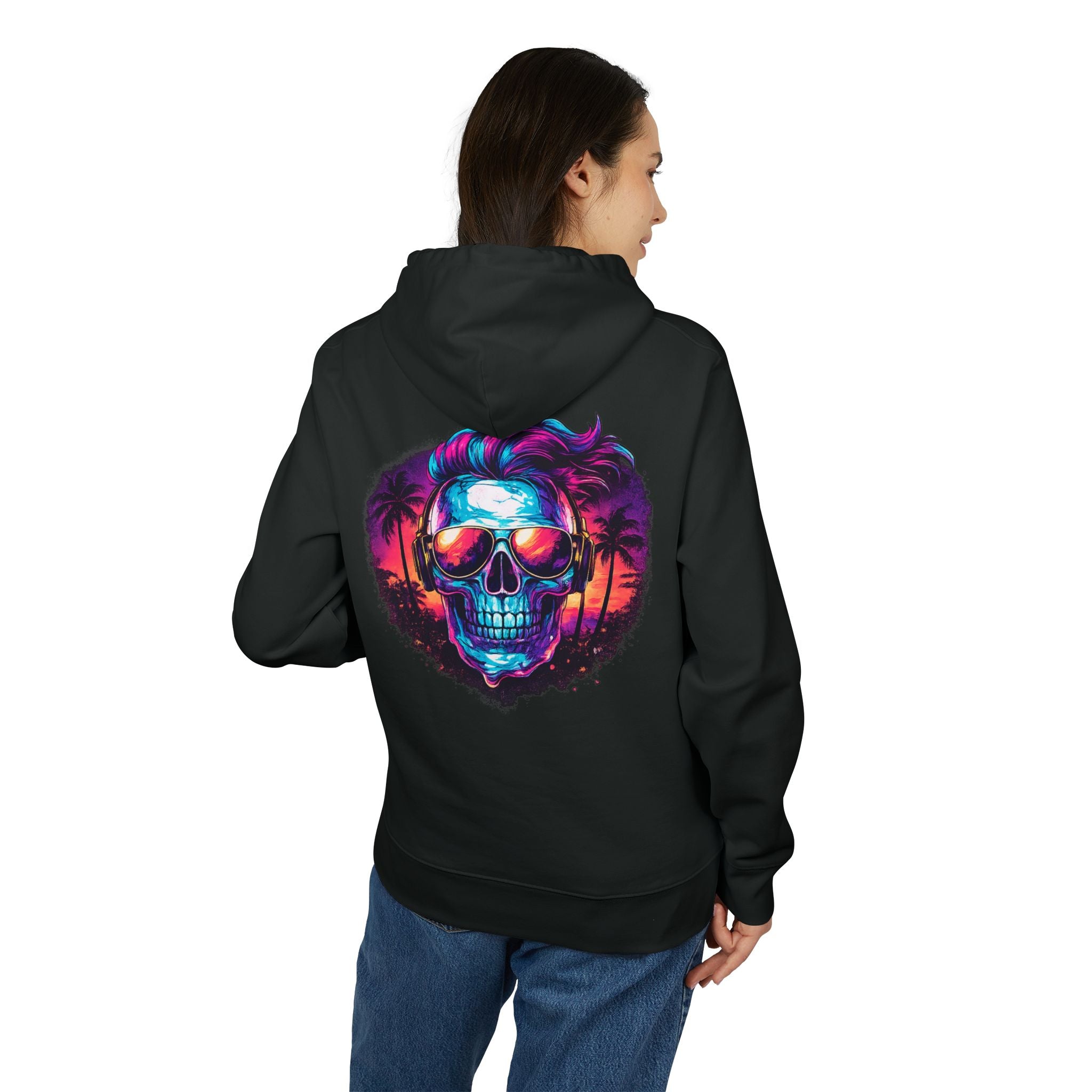 Skull Sunset Hoodie — Retro Neon Beach Skull Graphic Pullover
