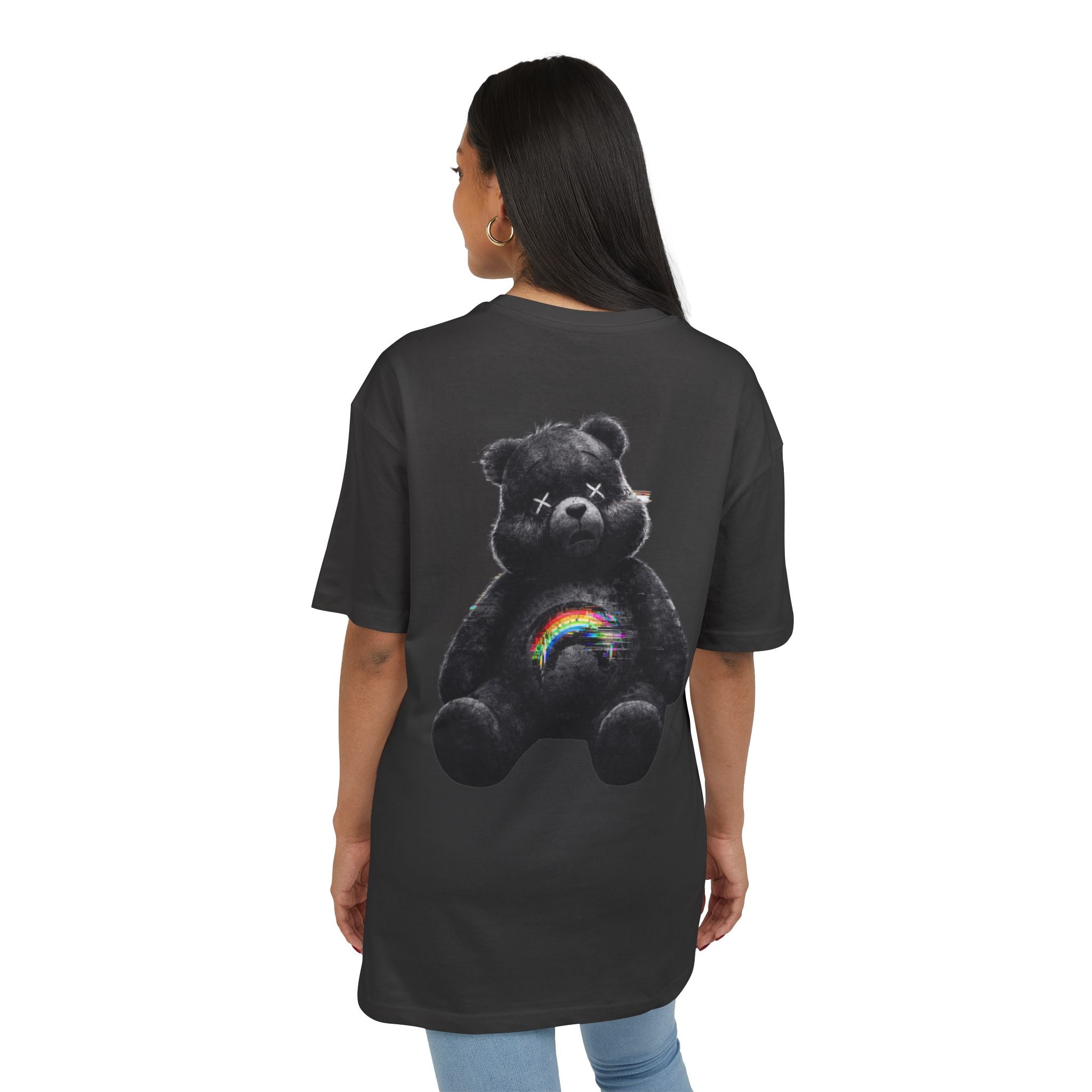 Oversized Tee — Dark Grunge Teddy Bear with Rainbow Chest