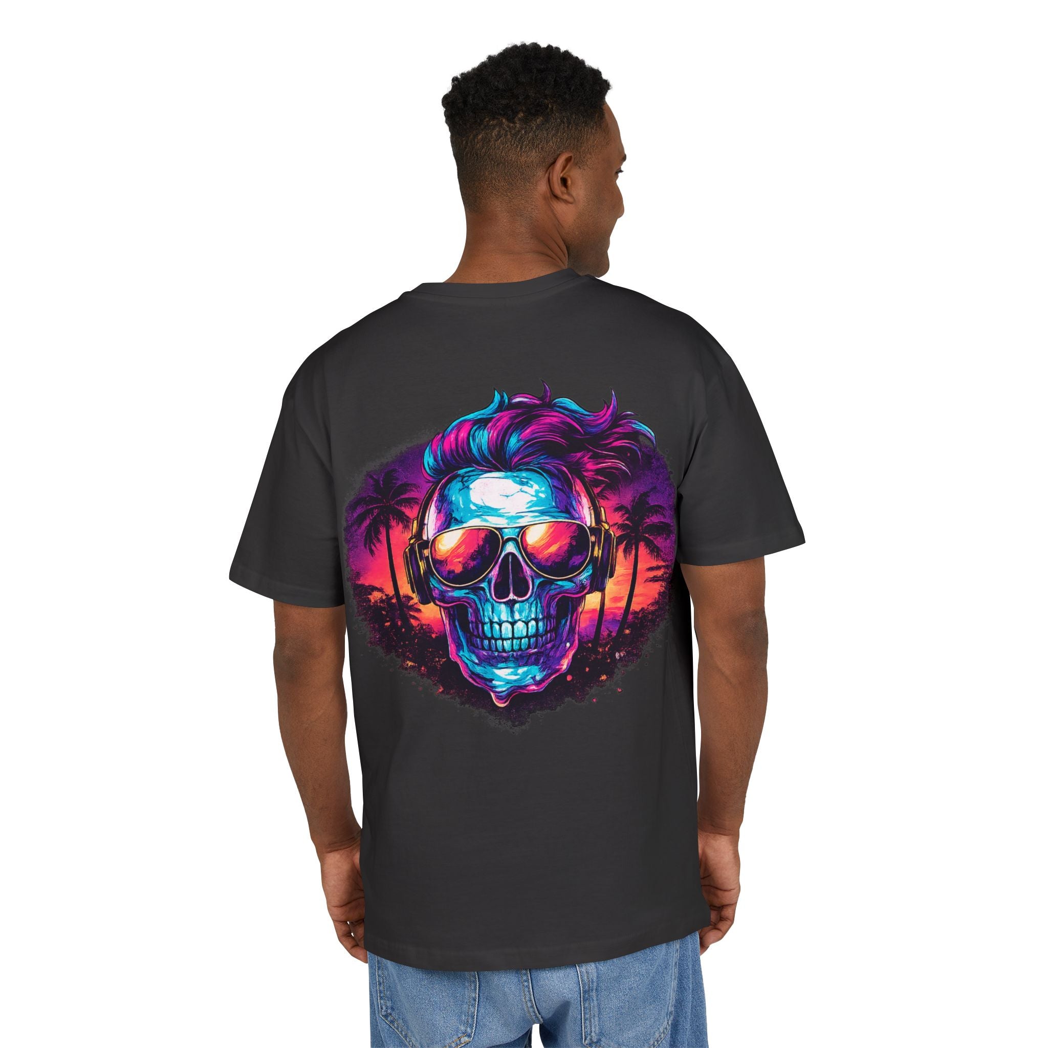 Neon Skull Beach Tee – Retro Sunset Skull Graphic T-Shirt