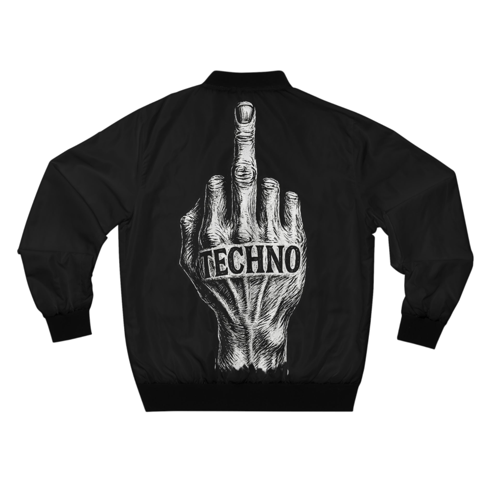 Techno Middle Finger Bomber Jacket — Bold Rave Statement Jacket