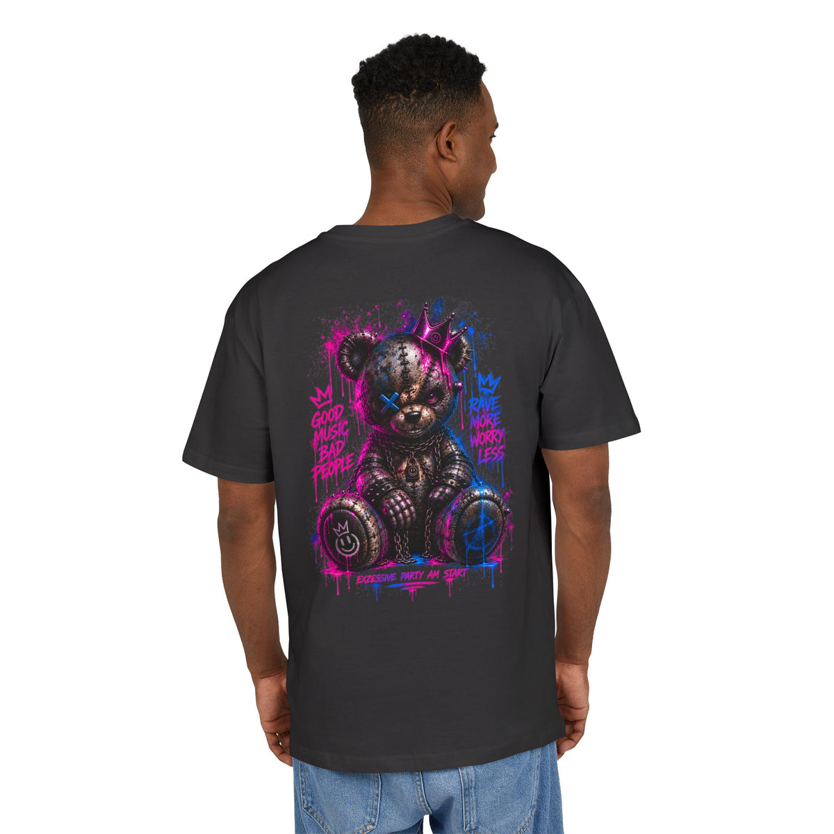 Oversized Tee — Graffiti Teddy Bear Streetwear T‑Shirt