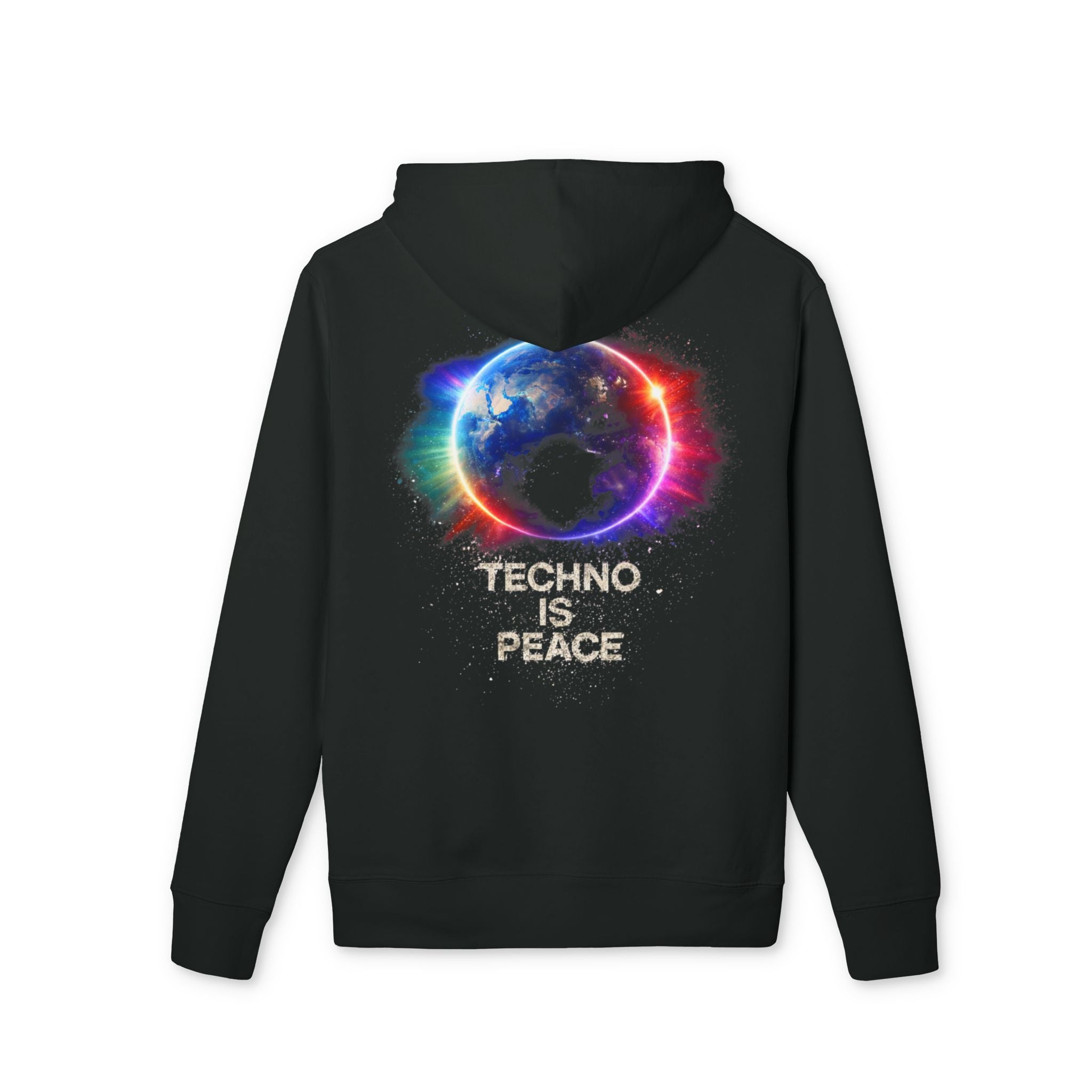 Techno Is Peace Hoodie — Rainbow Earth Electronic Music Pullover