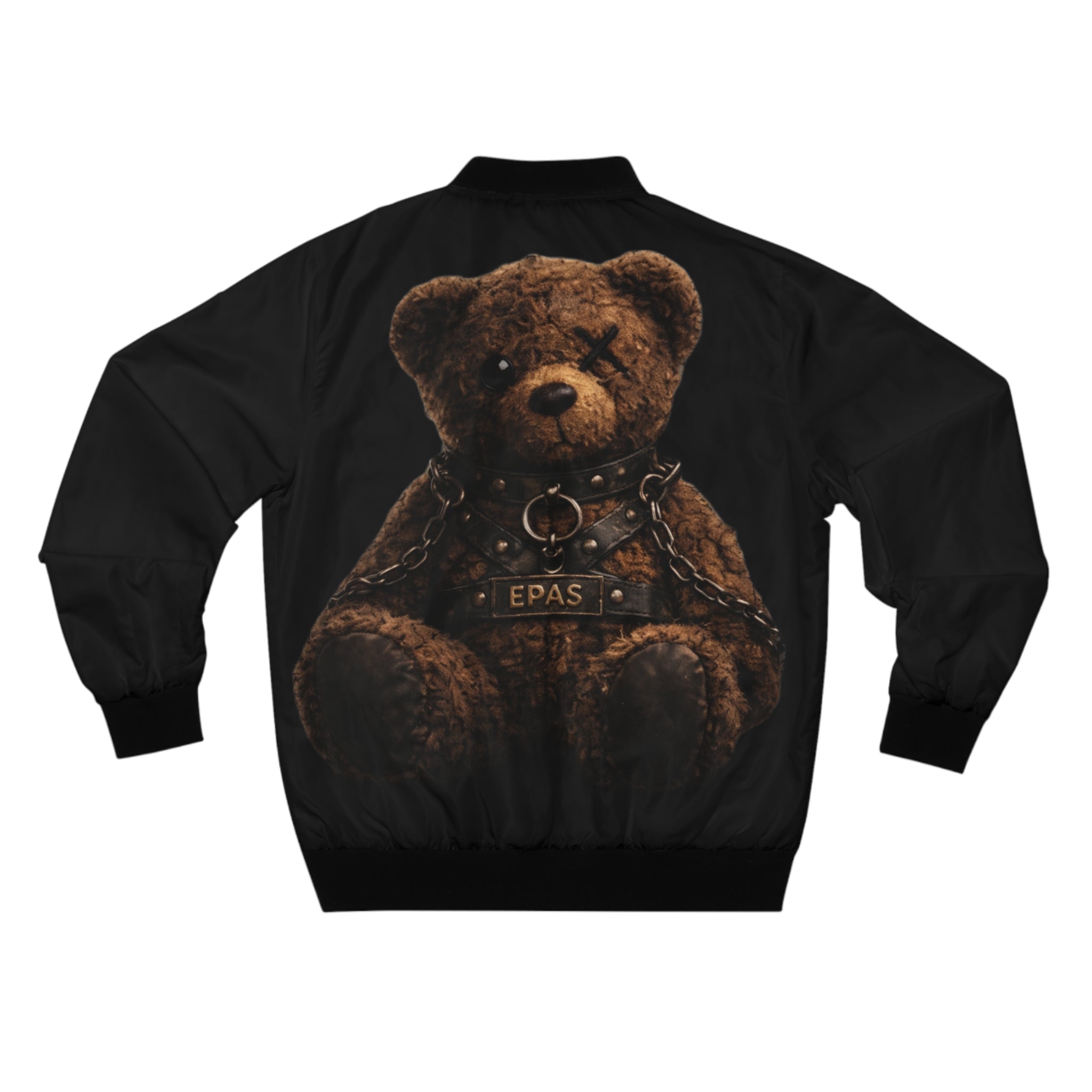 Teddy Bear Bomber Jacket - Leather Harness Graphic Men's Bomber