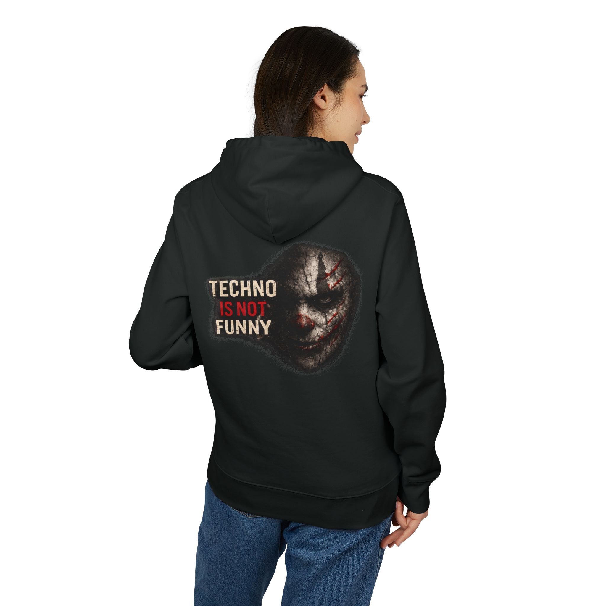 Techno Is Not Funny Hoodie — Edgy Goth Rave Graphic Pullover