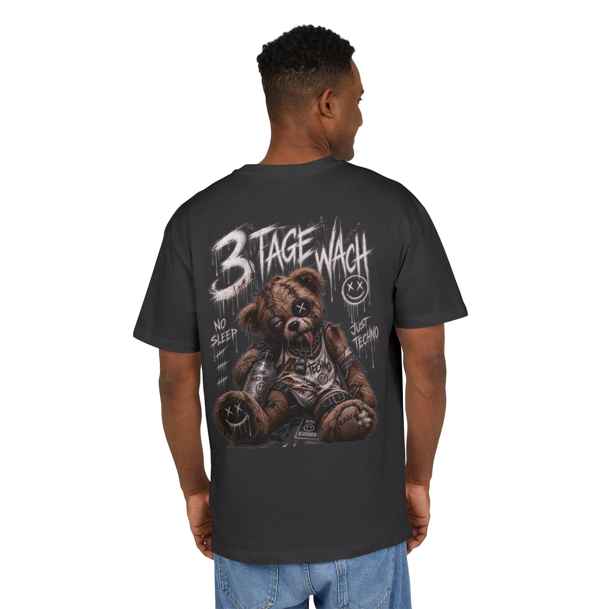 Oversized Tee — Distressed Punk Teddy "3 Stage Wall" Graphic