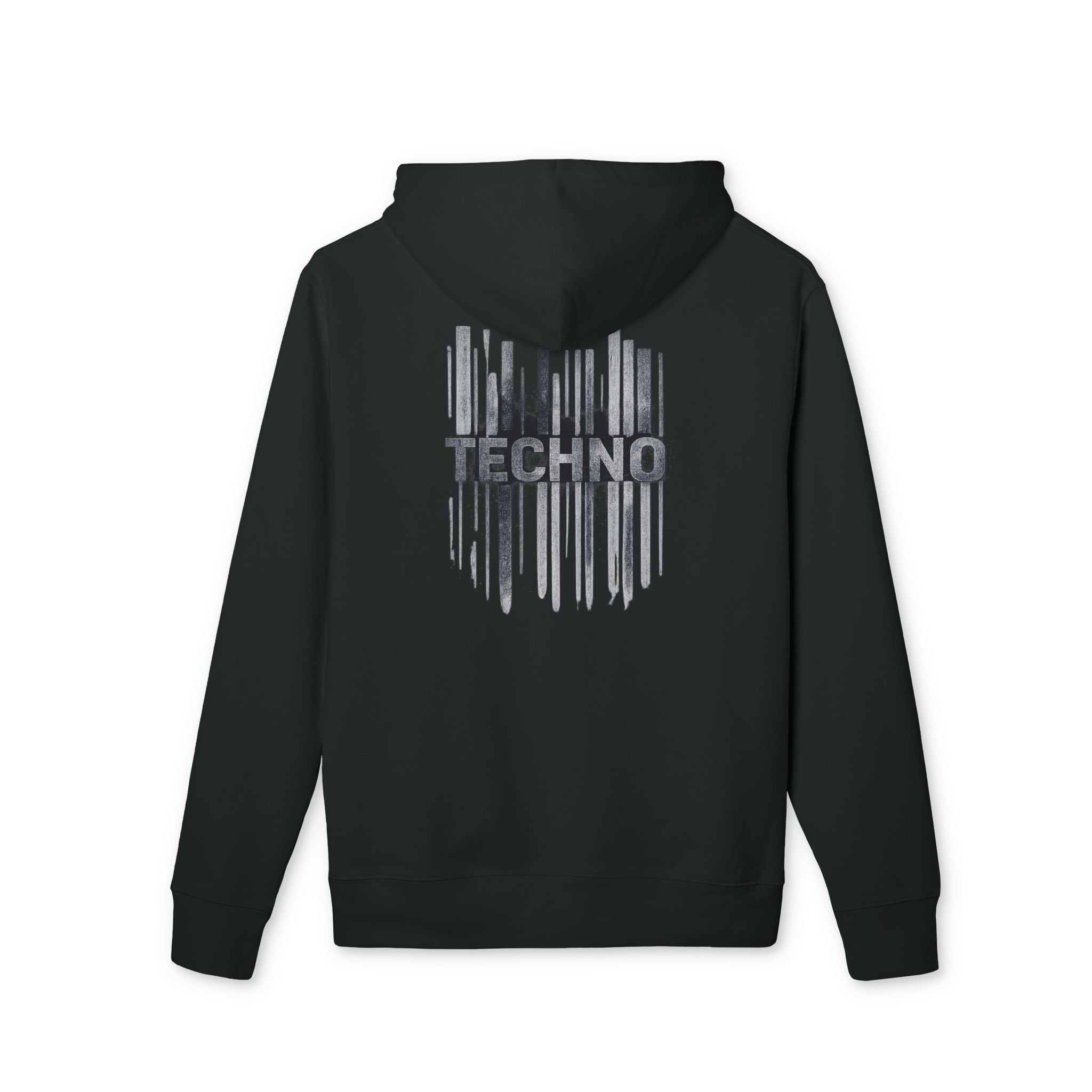 Techno Graphic Hoodie — Minimal Rave Pullover with "TECHNO" Backprint