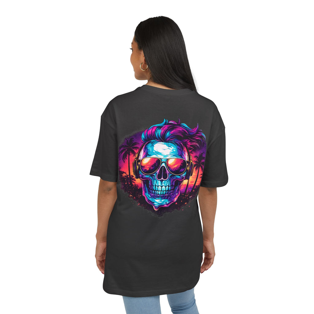 Neon Skull Beach Tee – Retro Sunset Skull Graphic T-Shirt