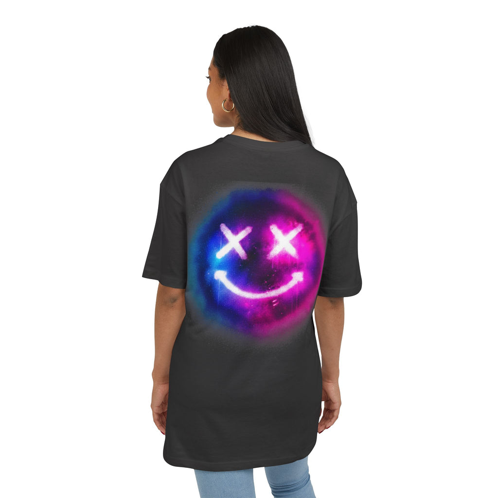 Oversize Tee — Neon Smiley Face Galaxy Graphic