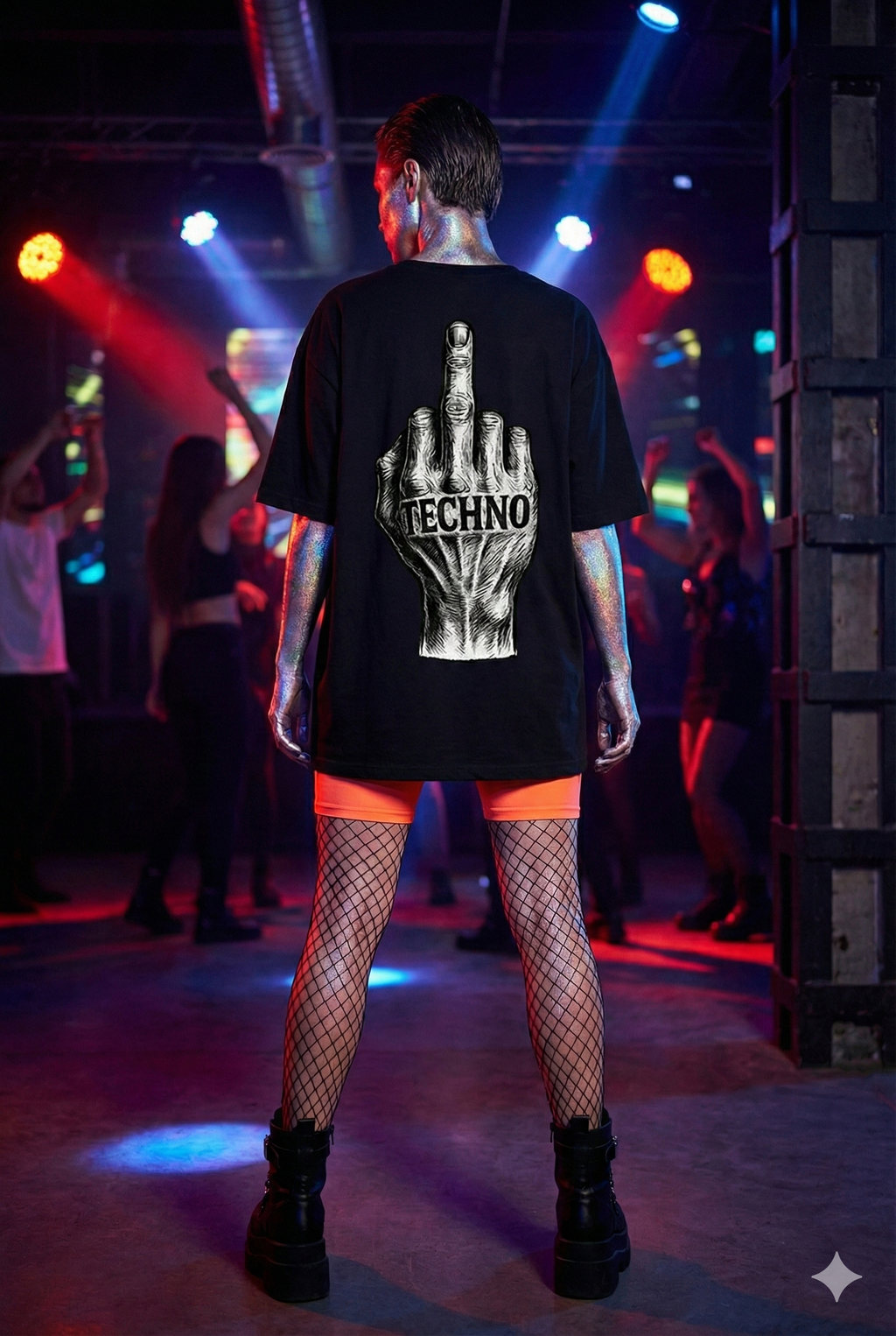 Techno Middle Finger Tee — EPAS Graphic Oversized T-Shirt