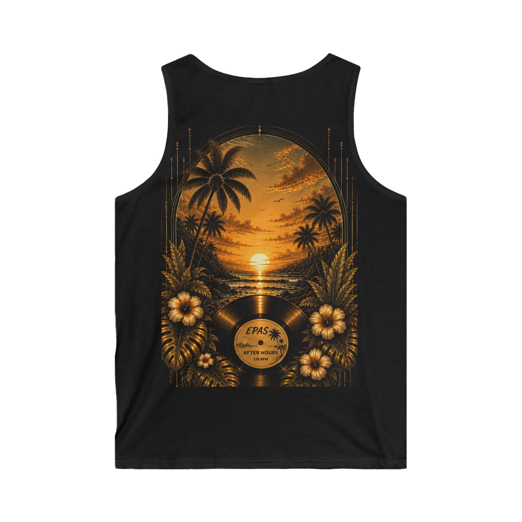 Sunset Vinyl Tank Top — Tropical Record Beach Graphic