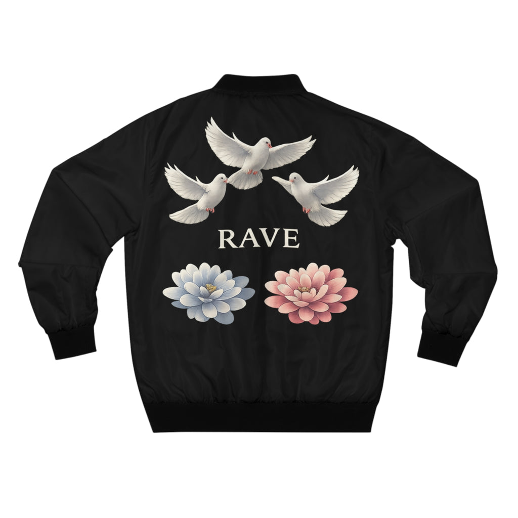 Rave Bomber Jacket — Doves & Blossoms Graphic Bomber
