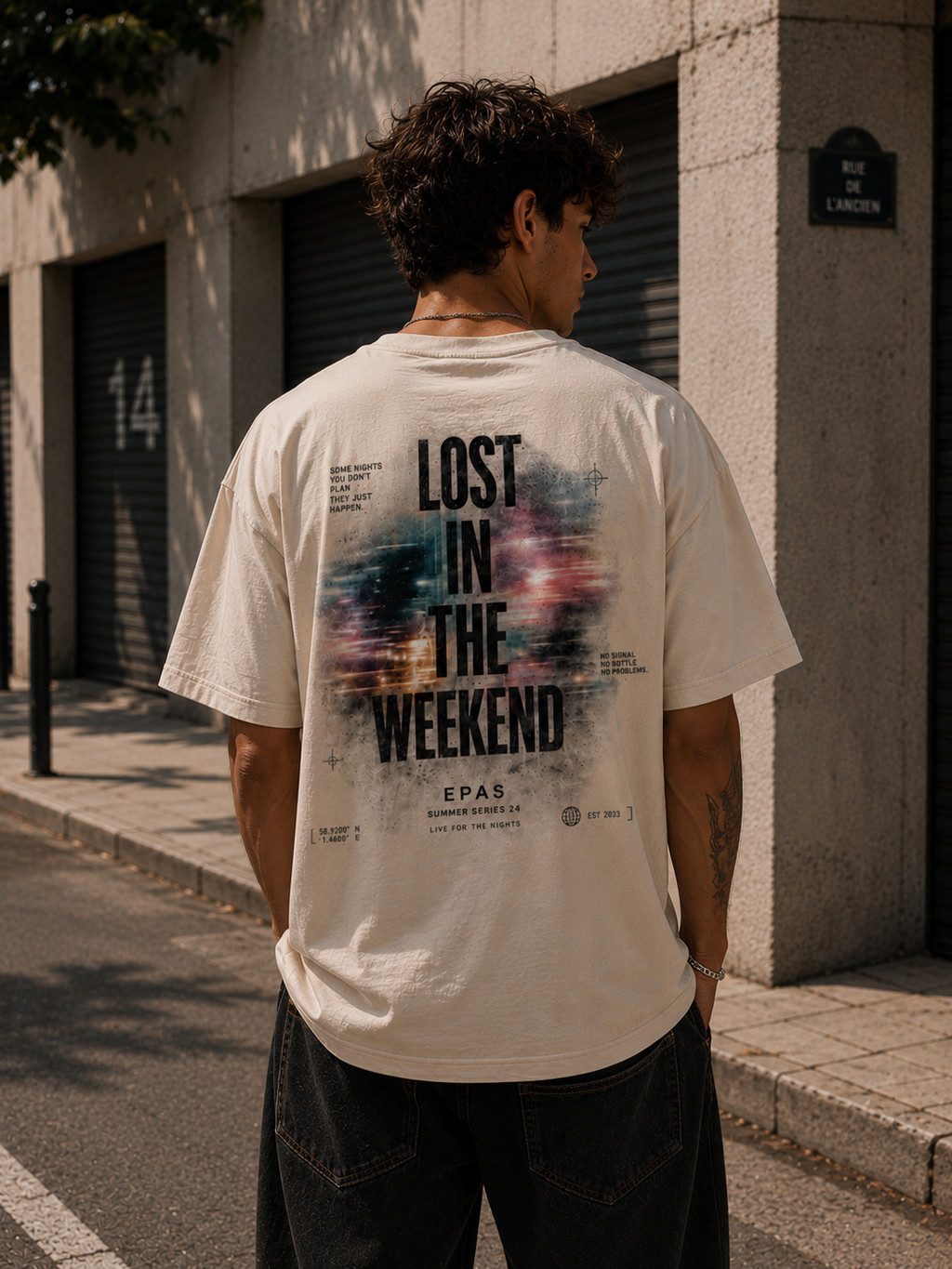 Lost in the Weekend Graphic Tee — Vintage Cityscape Print