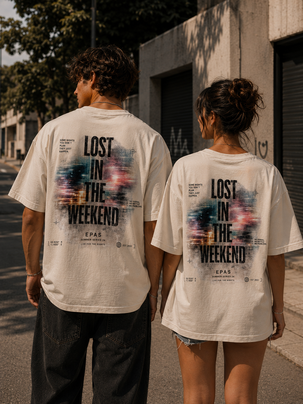 Lost in the Weekend Graphic Tee — Vintage Cityscape Print