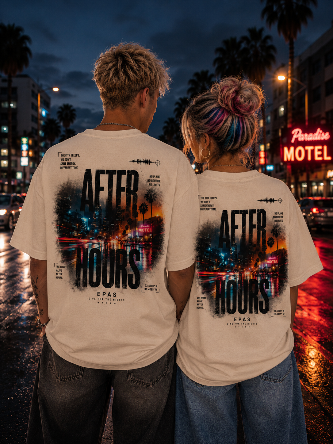 After Hours Graphic Tee — 'EPAS' Night City Oversized T-Shirt