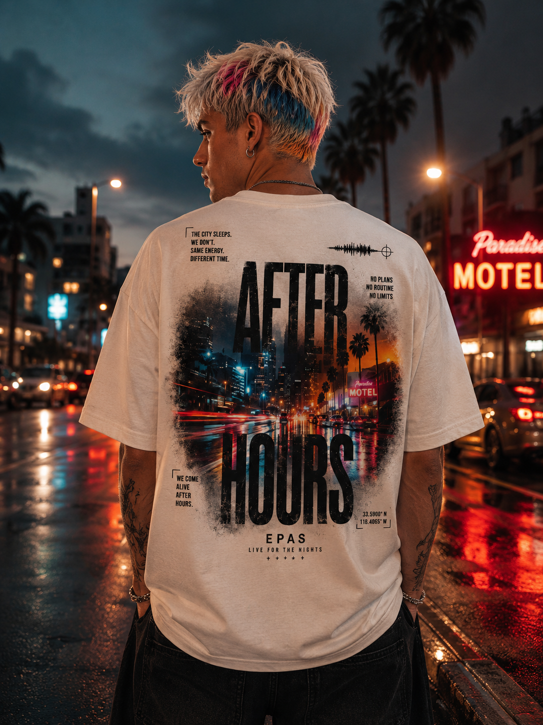 After Hours Graphic Tee — 'EPAS' Night City Oversized T-Shirt
