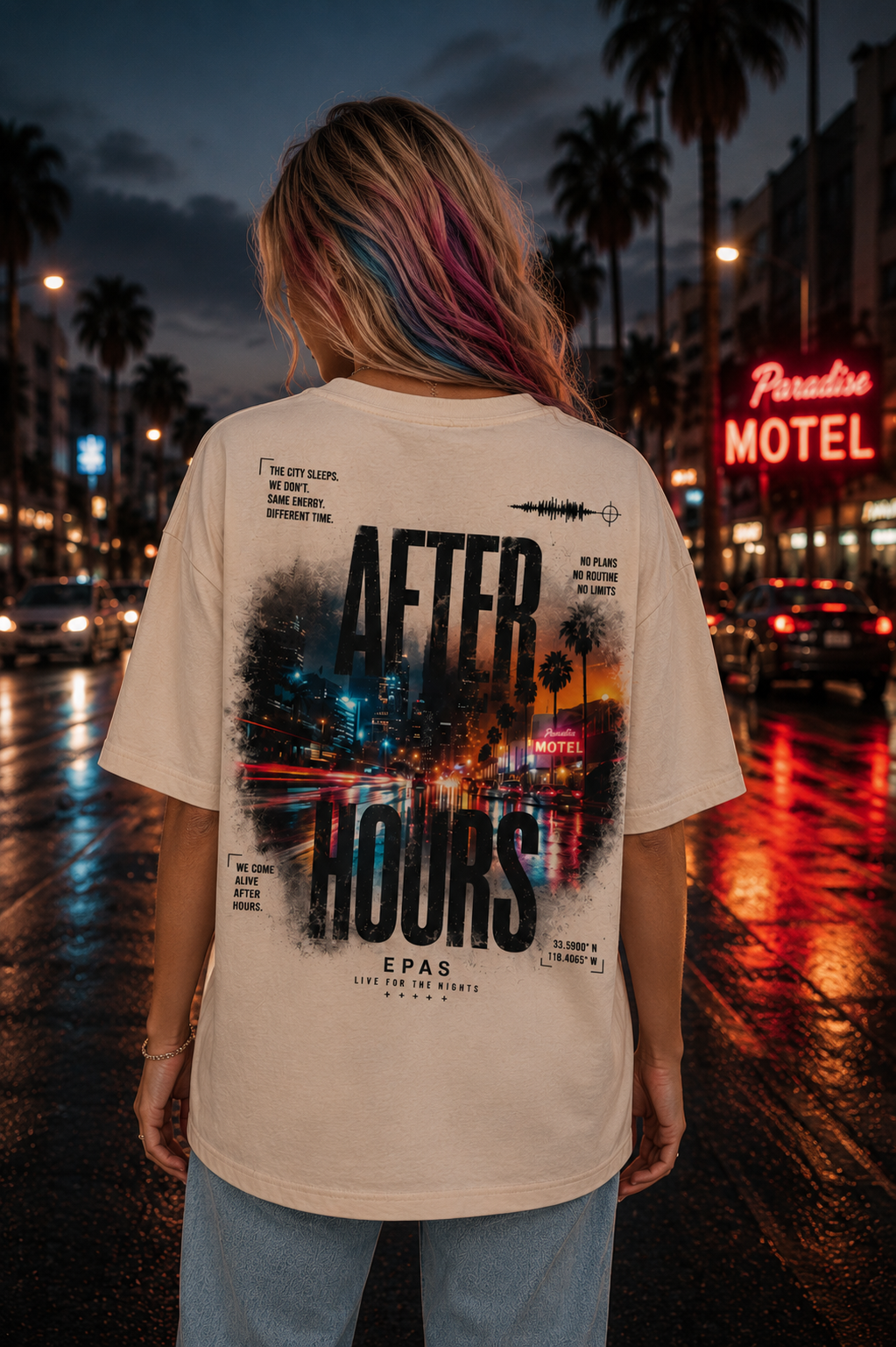 After Hours Graphic Tee — 'EPAS' Night City Oversized T-Shirt