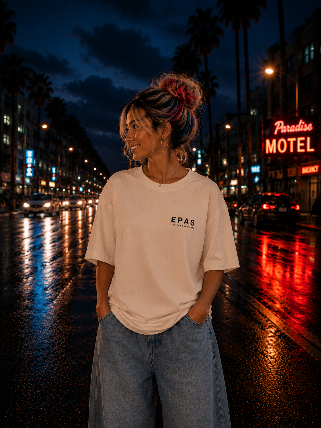 After Hours Graphic Tee — 'EPAS' Night City Oversized T-Shirt
