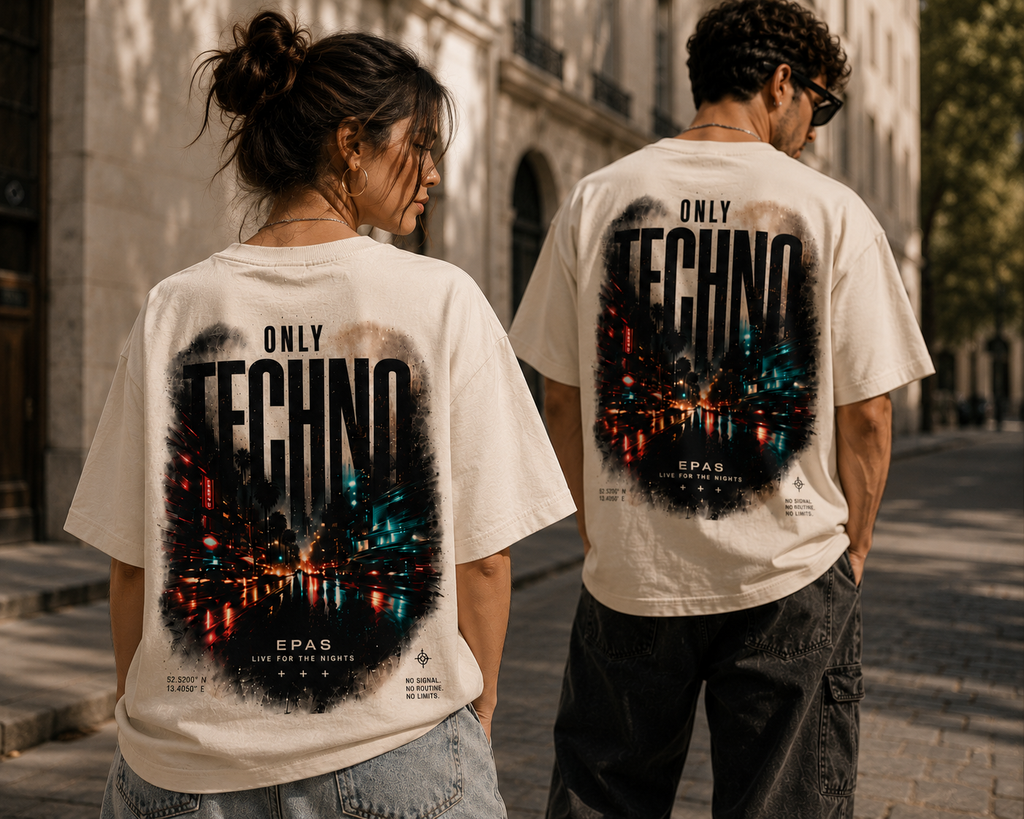 Techno City Tee — "Only Techno" Oversized Graphic T-Shirt
