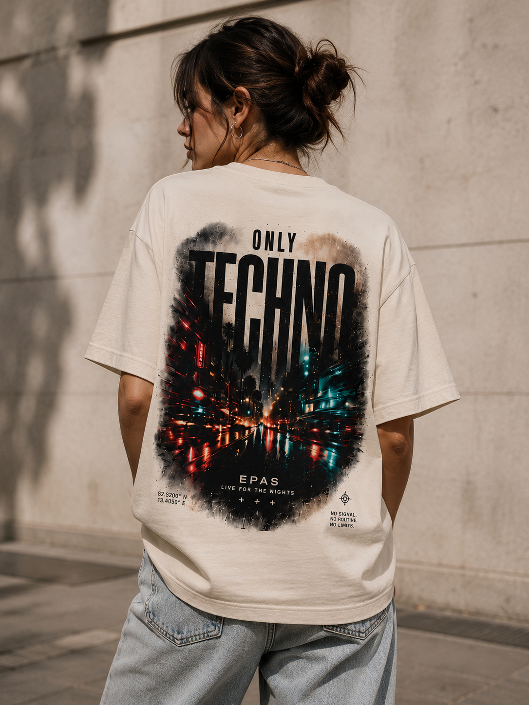 Techno City Tee — "Only Techno" Oversized Graphic T-Shirt