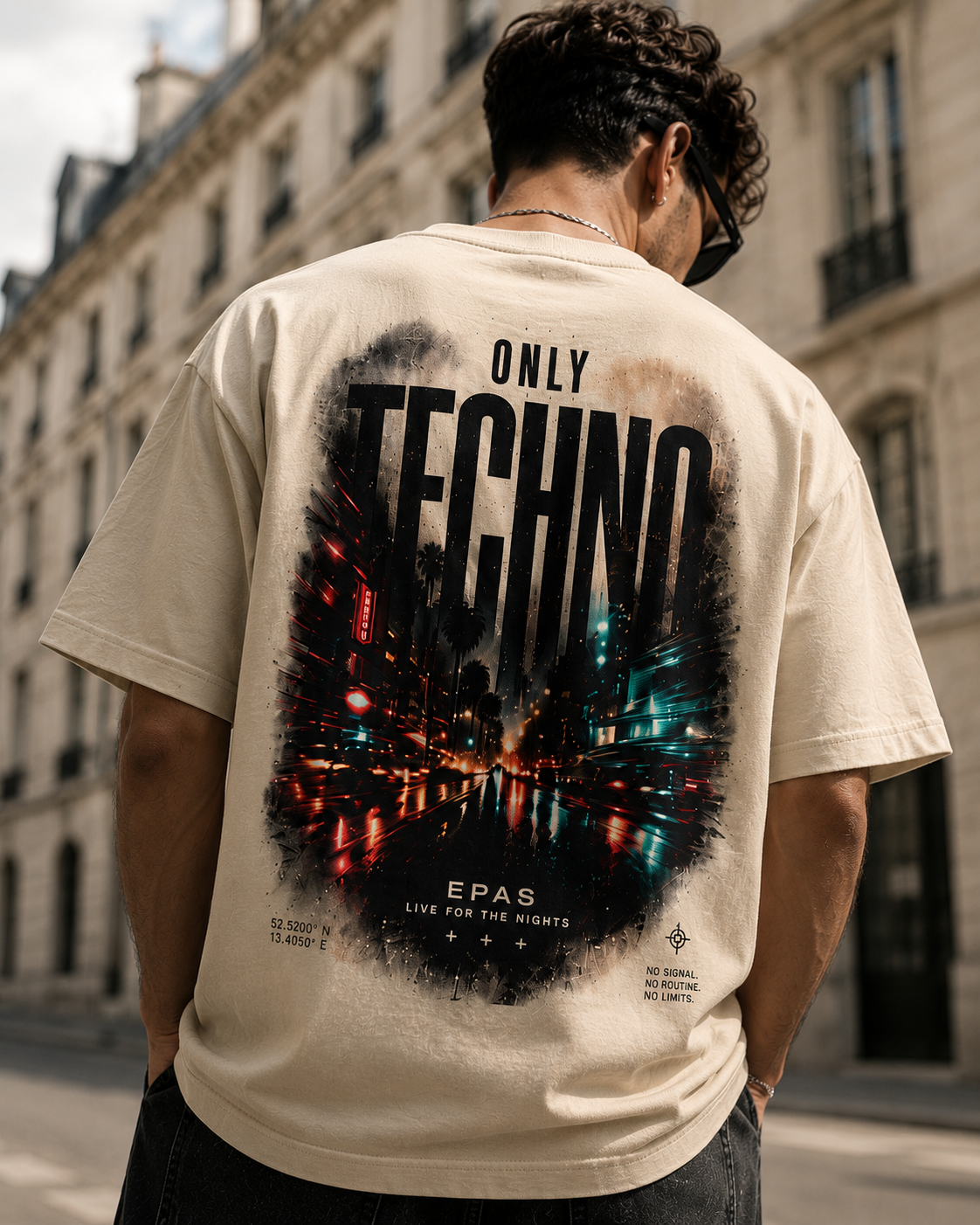 Techno City Tee — "Only Techno" Oversized Graphic T-Shirt