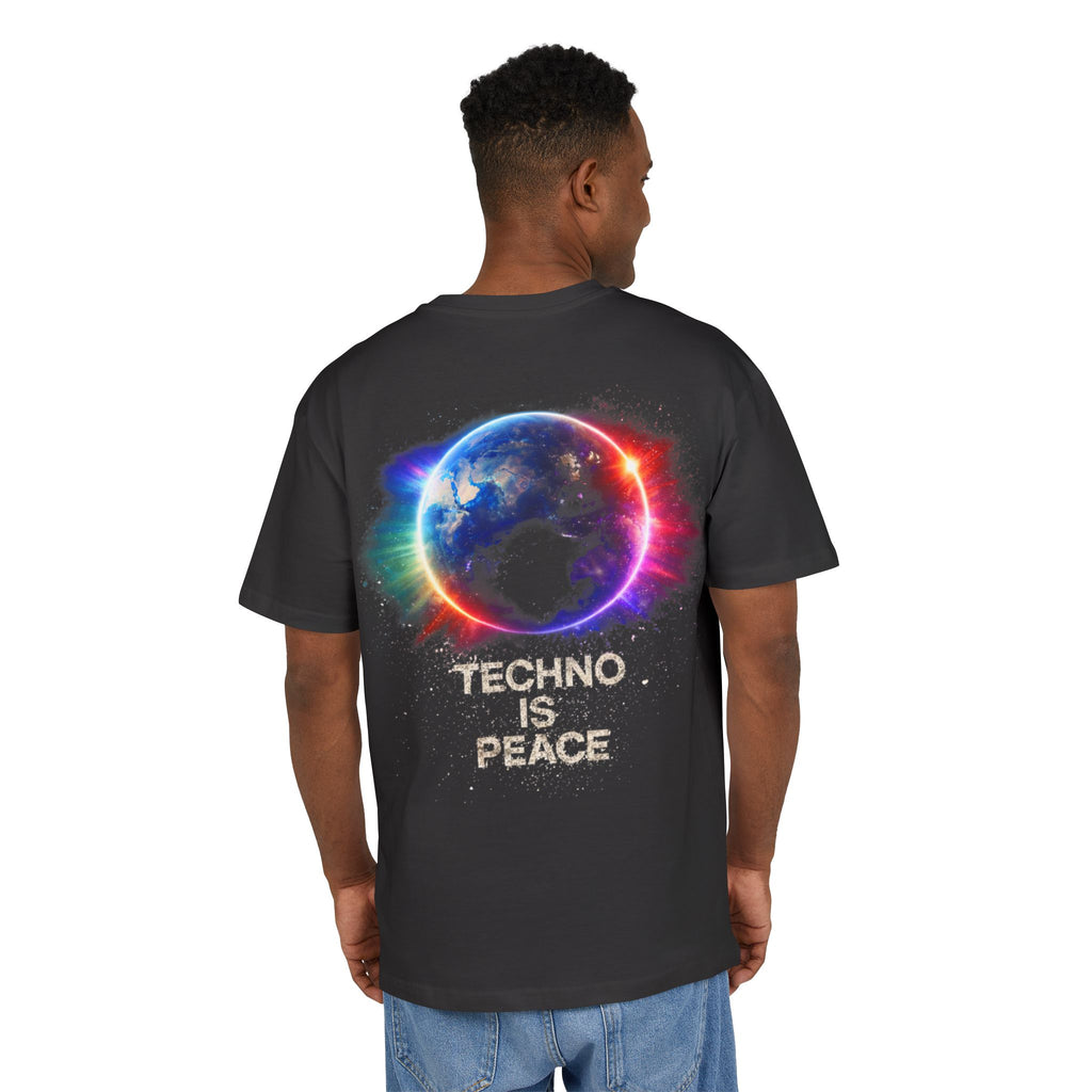 Techno Is Peace Oversized Tee — Rainbow Globe Electronic Music T‑Shirt