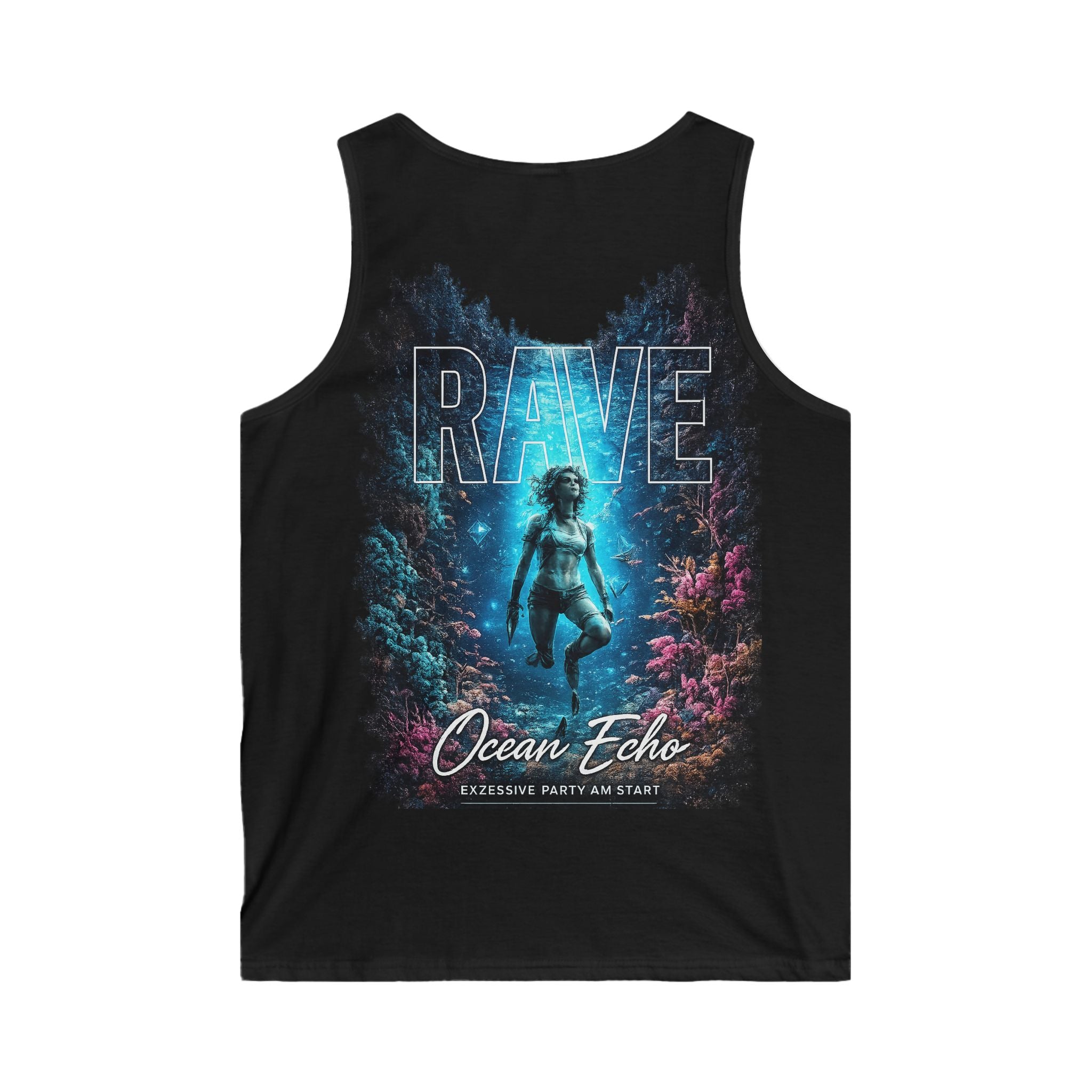 Rave Ocean Echo Graphic Tank — Underwater DJ Festival Chest Print