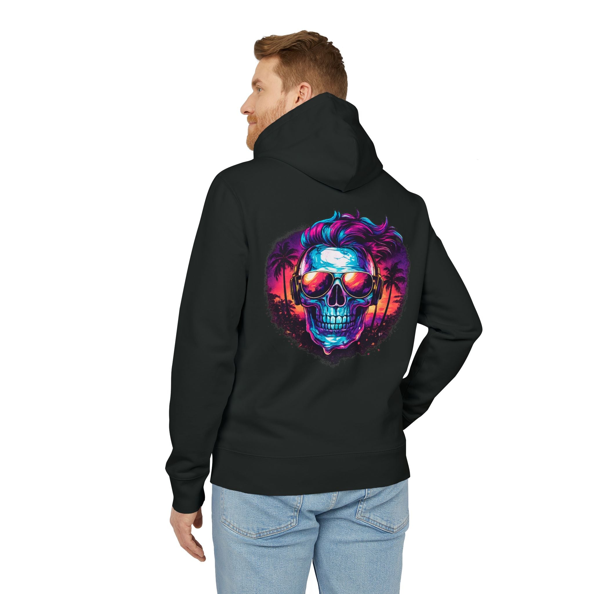 Skull Sunset Hoodie — Retro Neon Beach Skull Graphic Pullover
