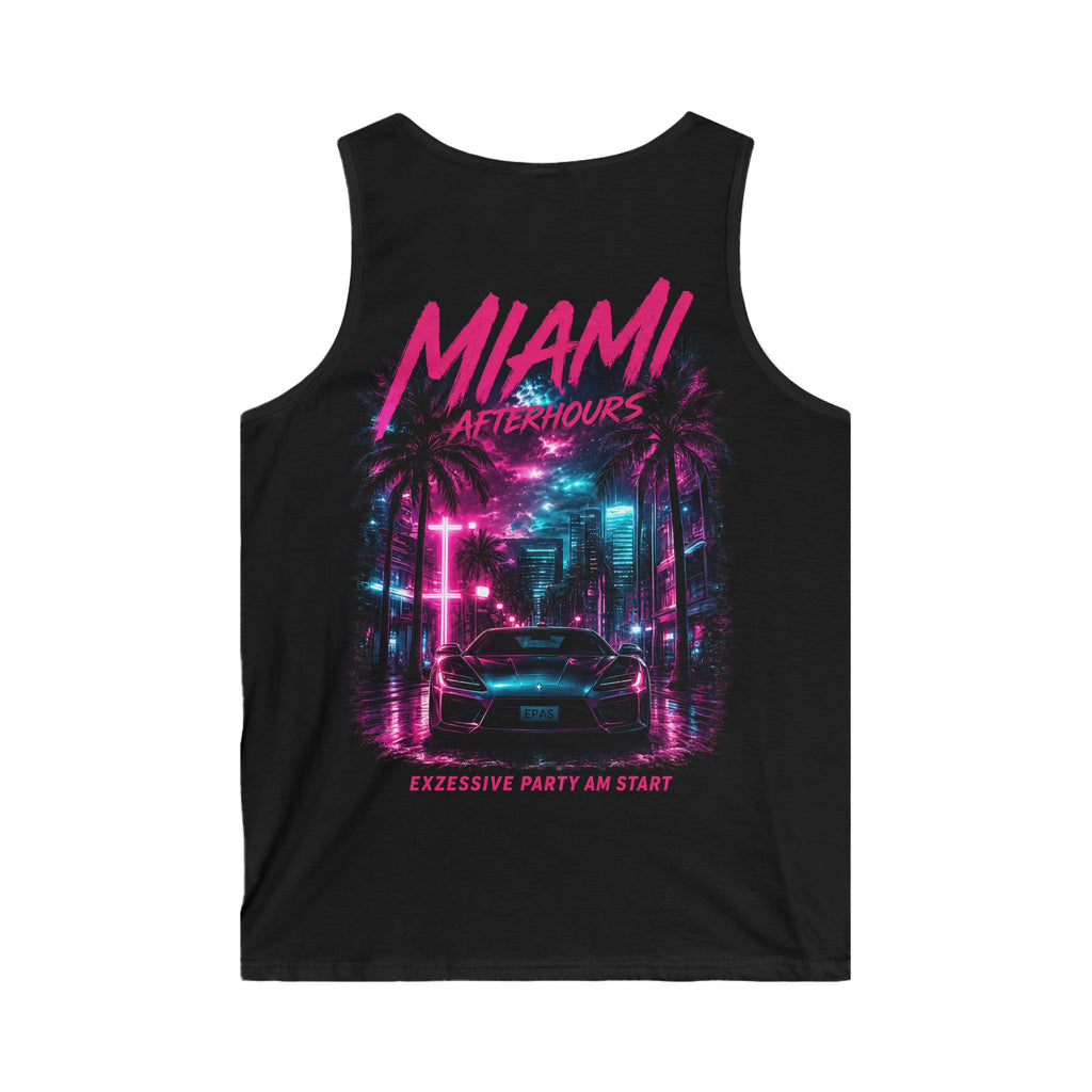 Miami Afterhours Tank Top — Retro Neon Car Beach Party Graphic