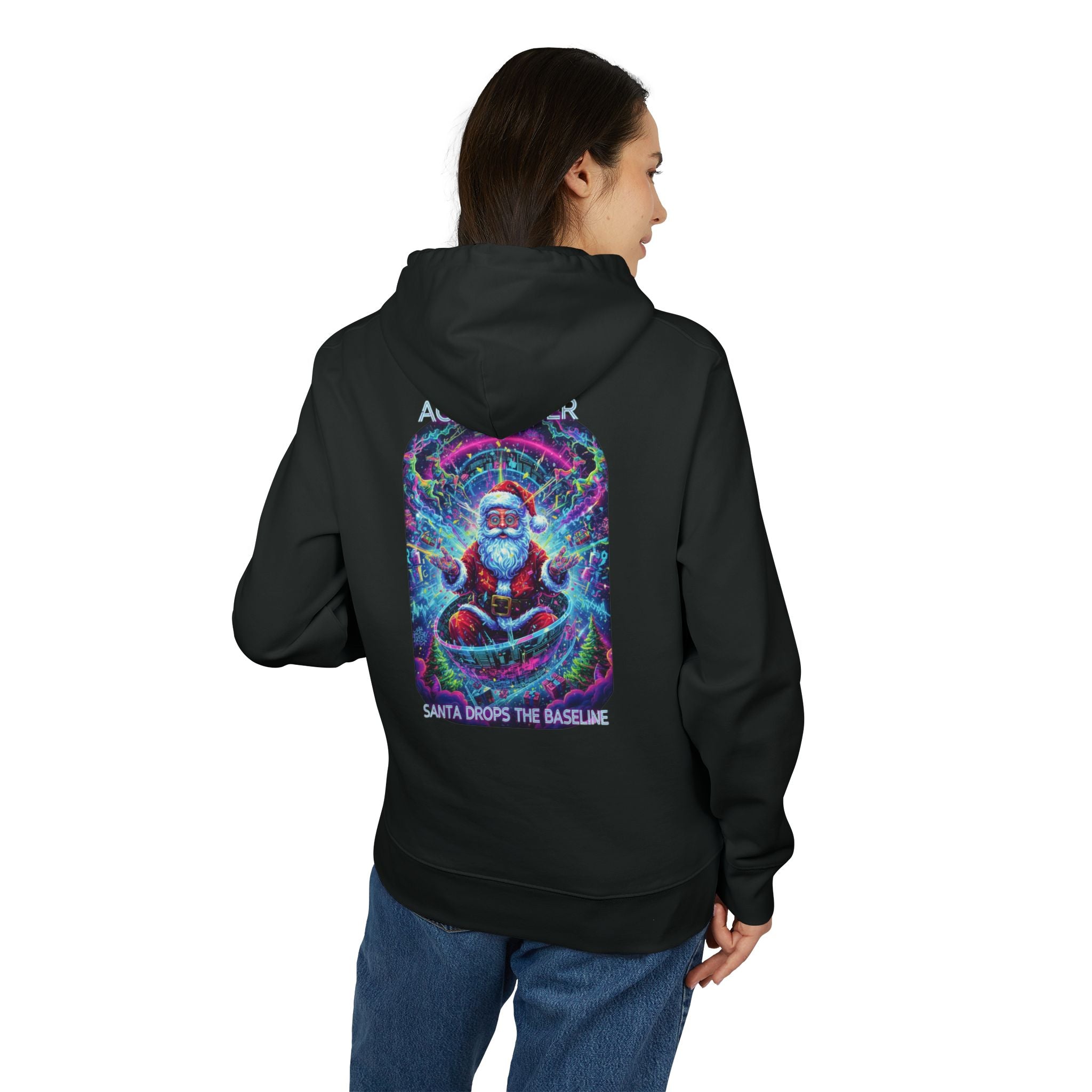 Santa Drops the Bass Hoodie — Colorful Trippy DJ Santa Graphic Hoodie