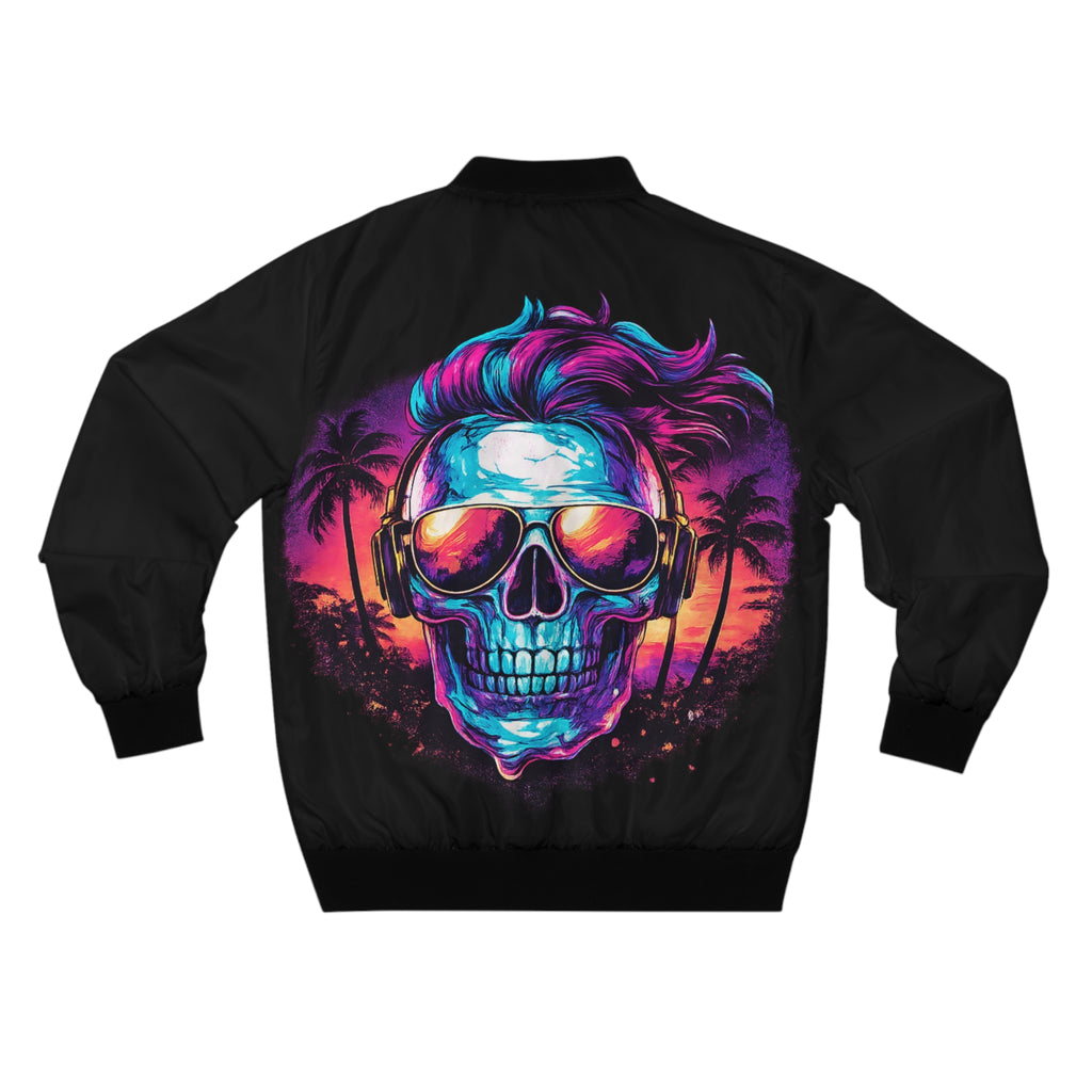 Neon Skull Sunset Bomber Jacket
