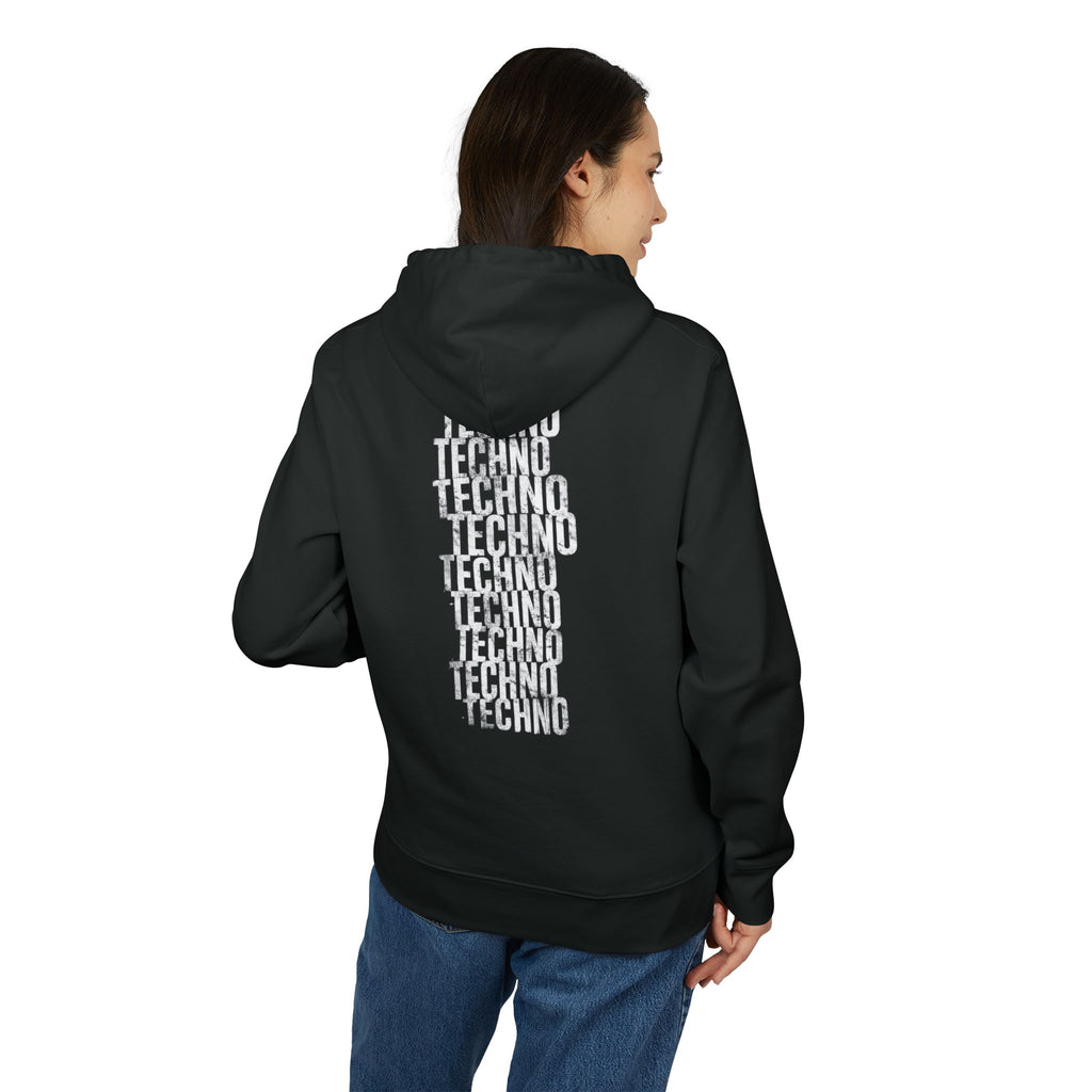 Distressed Vertical Text Hoodie — Minimal Grunge Graphic Pullover