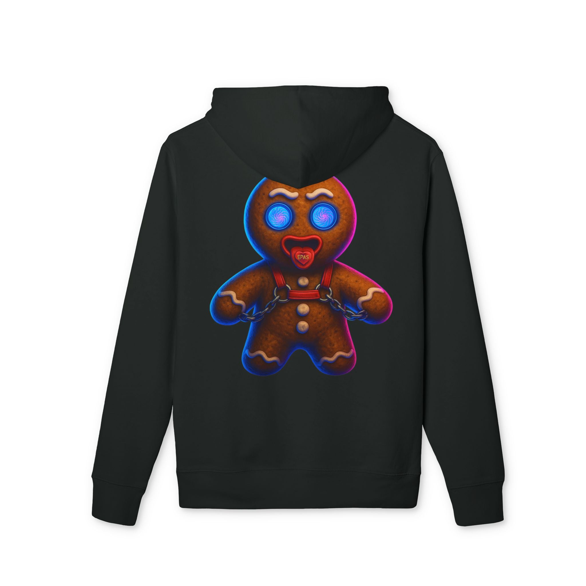 Gingerbread Demon Hoodie — EPAS Chest Logo & Glowing Gingerbread Back Print