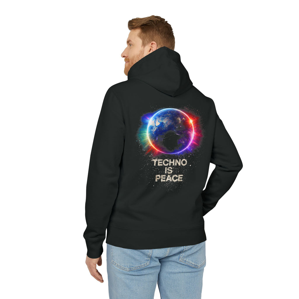 Techno Is Peace Hoodie — Rainbow Earth Electronic Music Pullover
