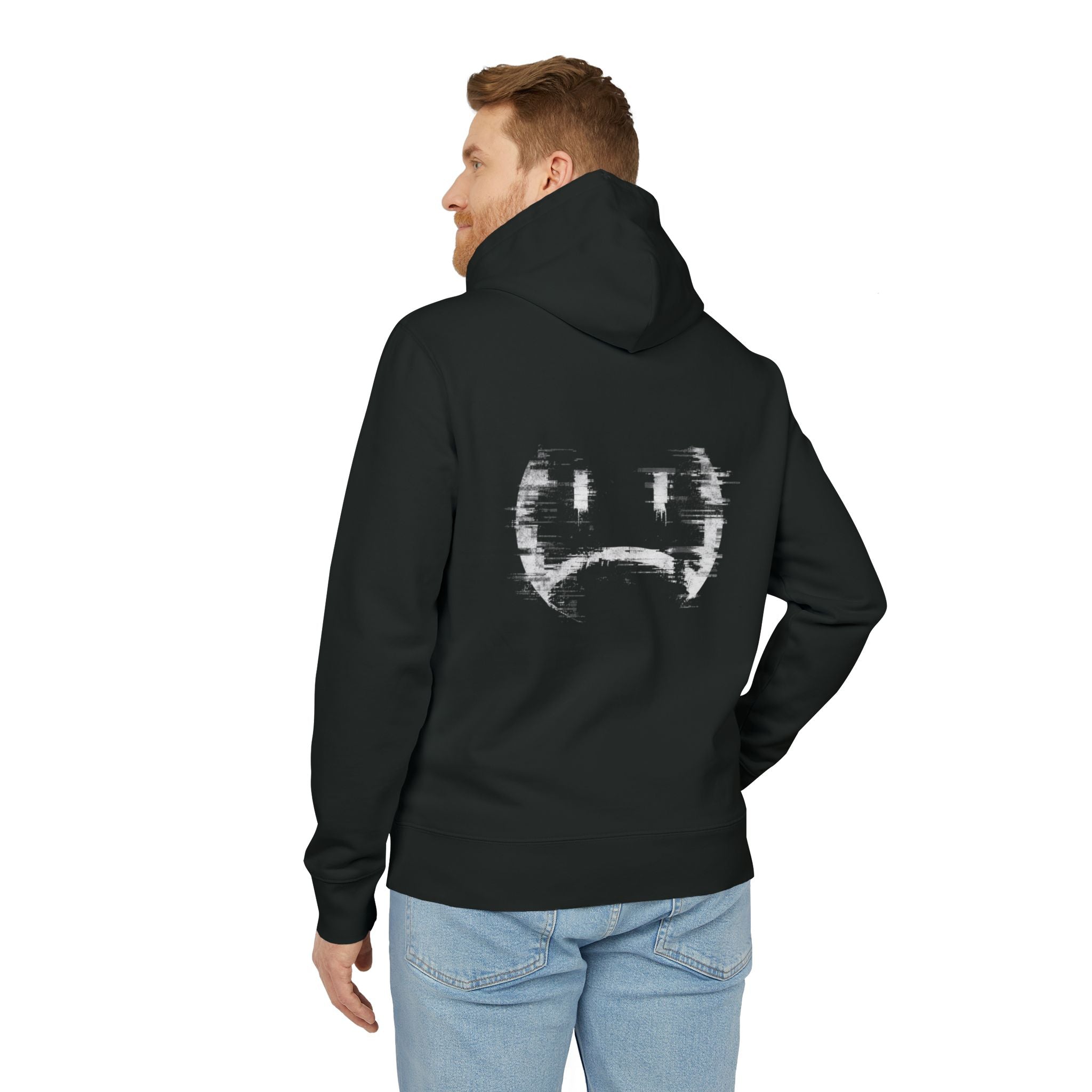 Glitch Sad Face Hoodie – Distressed Noir Graphic Pullover