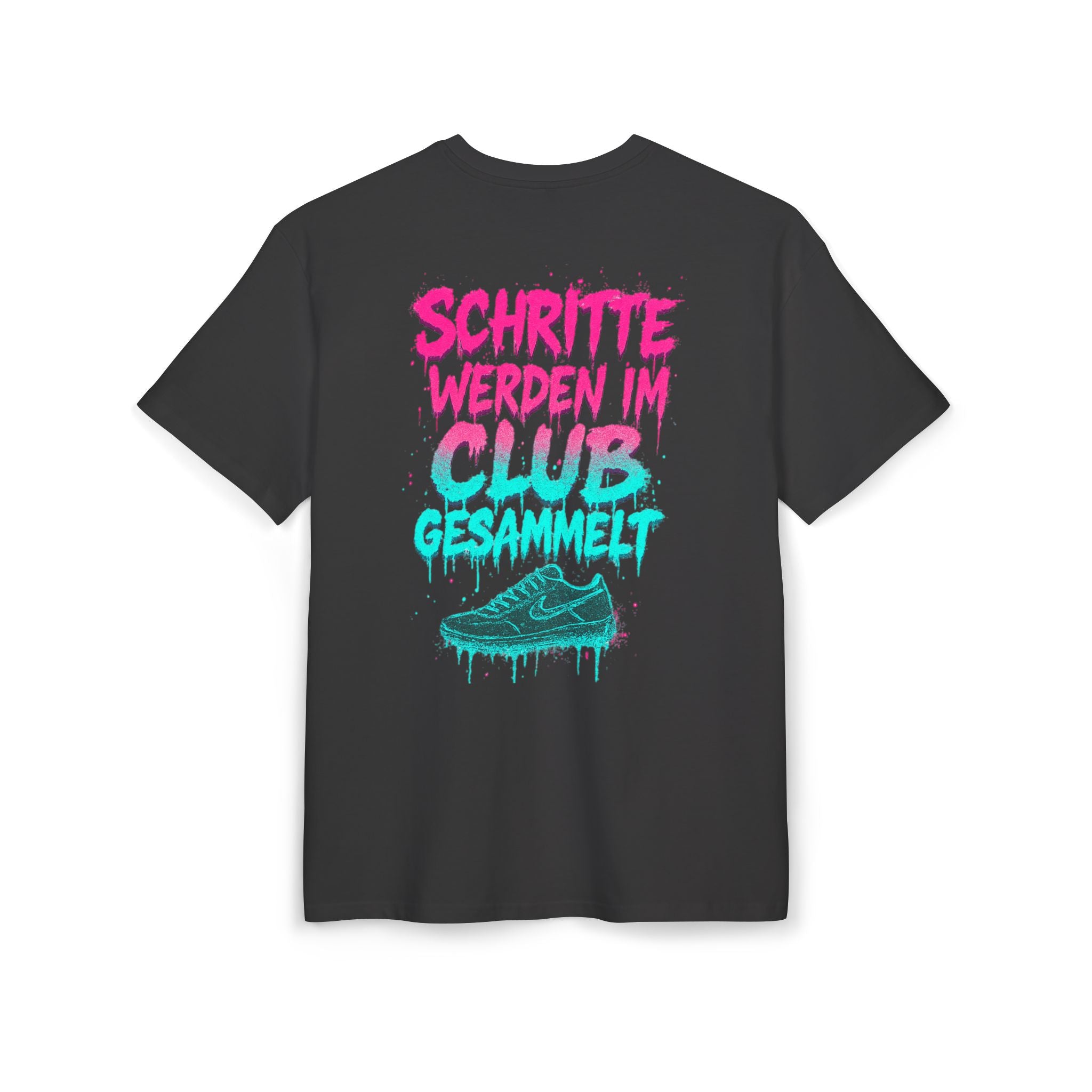 Oversize Tee — "Schritte Werden Im Club Gesammelt" Neon Sneaker Graphic