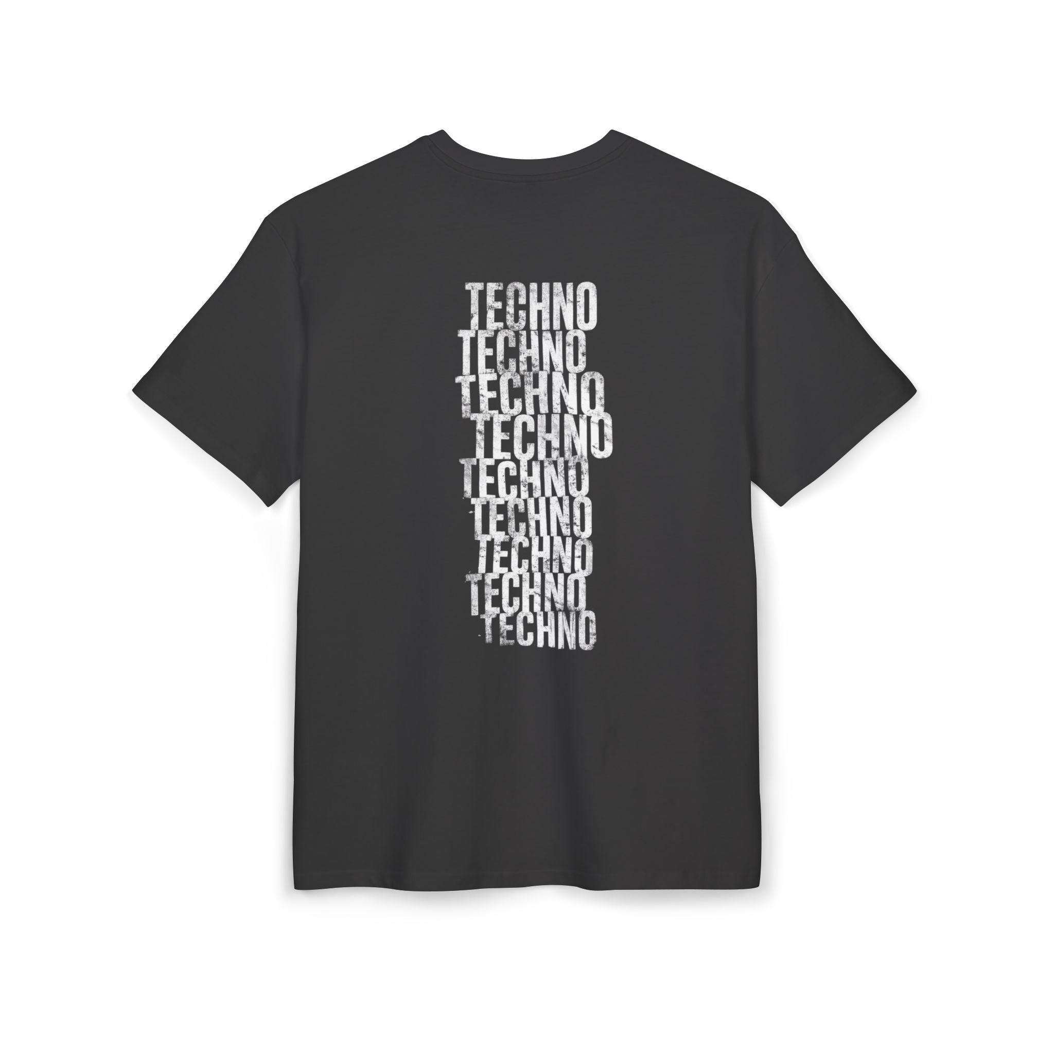 Oversized Tee — Distressed 'Techno' Stacked Graphic