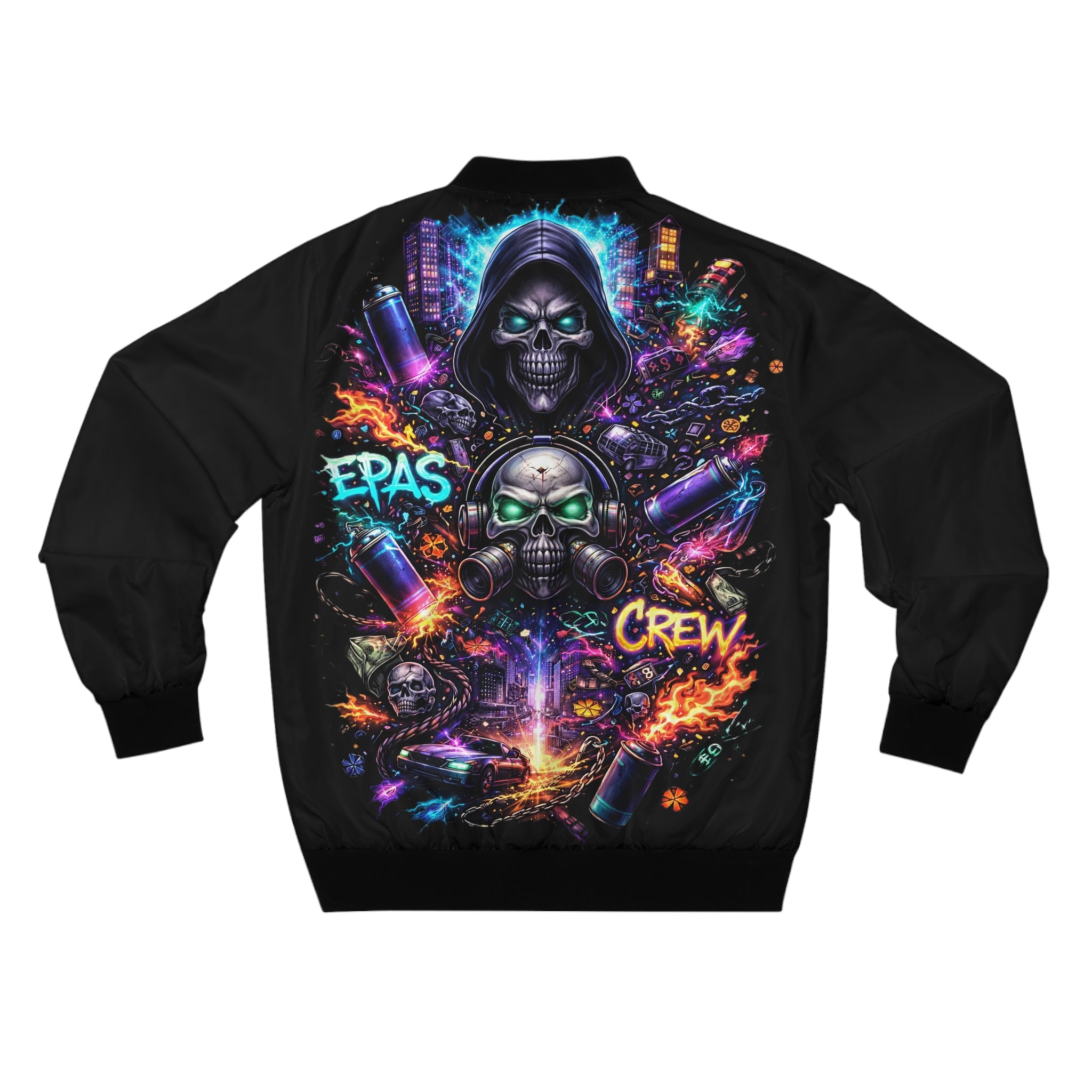 EPAS Crew Bomber Jacket — Neon Skull Streetwear AOP