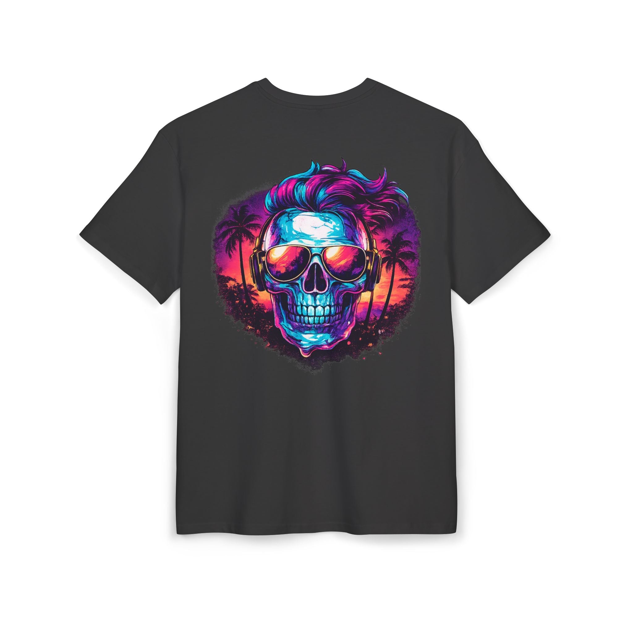 Neon Skull Beach Tee – Retro Sunset Skull Graphic T-Shirt