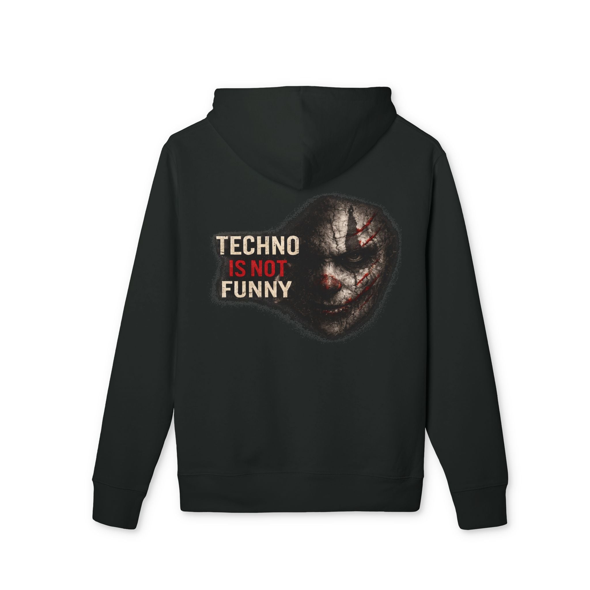 Techno Is Not Funny Hoodie — Edgy Goth Rave Graphic Pullover