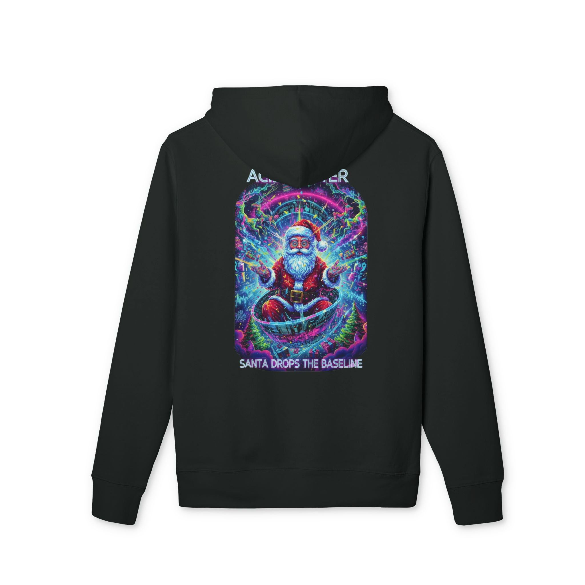 Santa Drops the Bass Hoodie — Colorful Trippy DJ Santa Graphic Hoodie