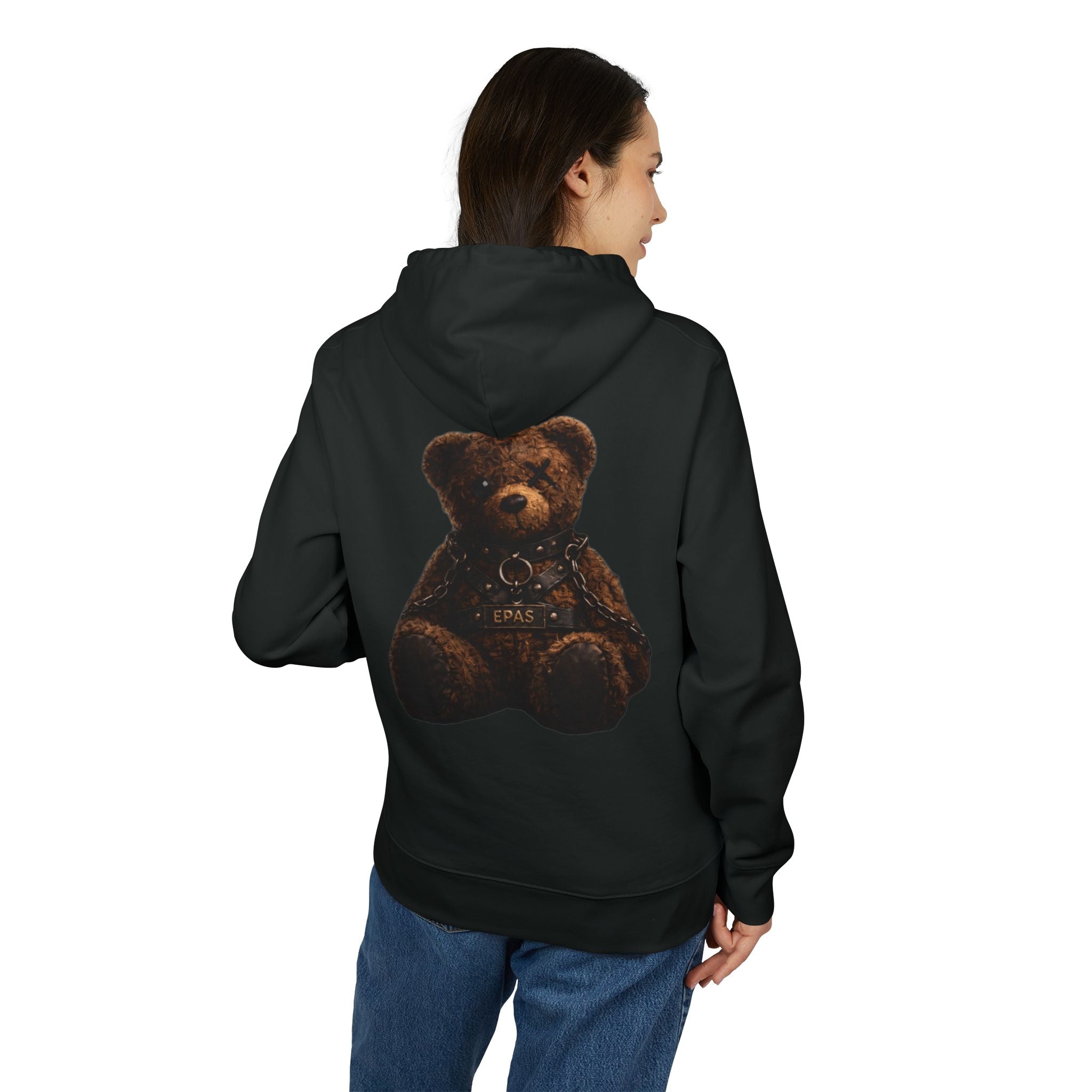 Teddy Bear Hoodie — Vintage Brown Plush Back Graphic, Cozy Streetwear Pullover