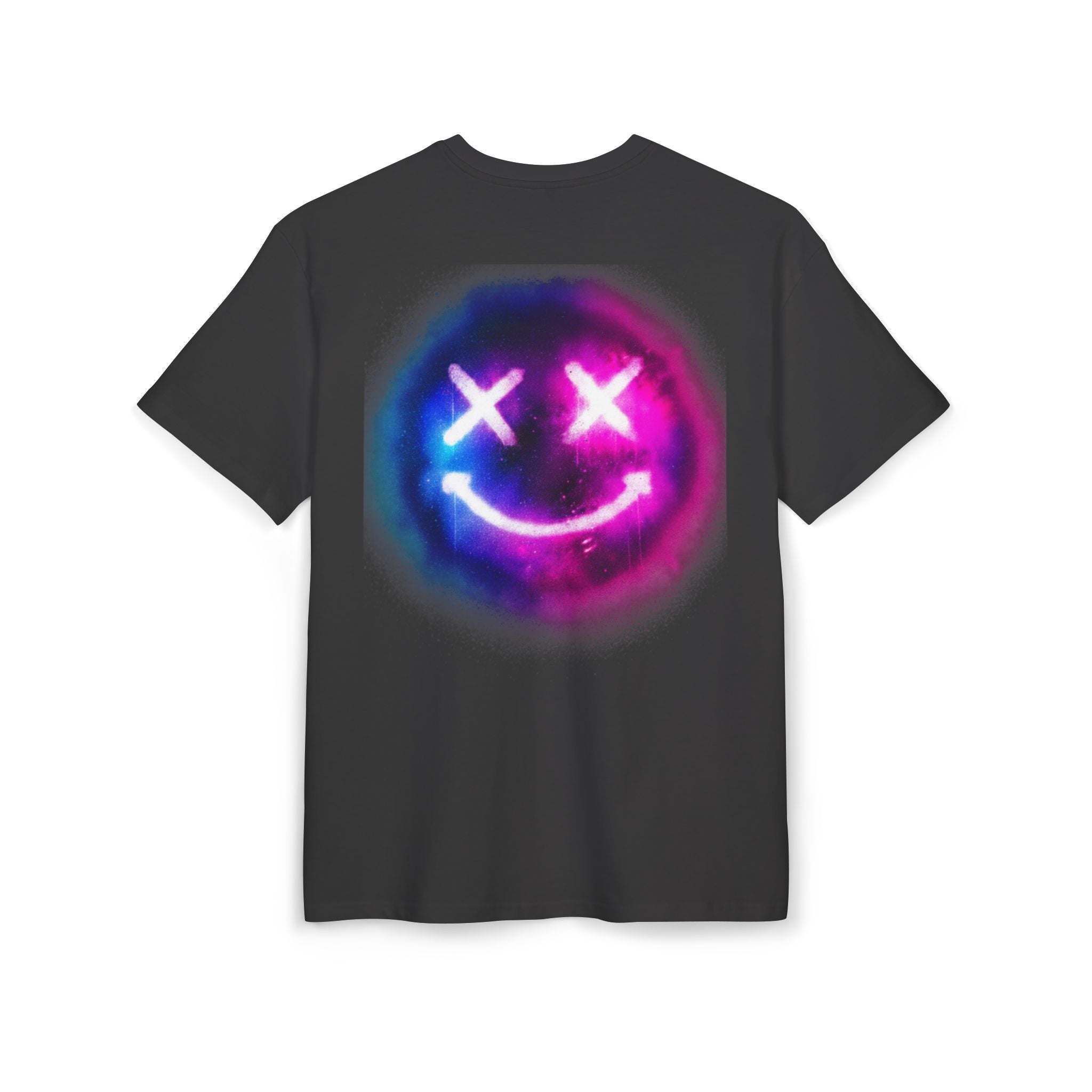 Oversize Tee — Neon Smiley Face Galaxy Graphic