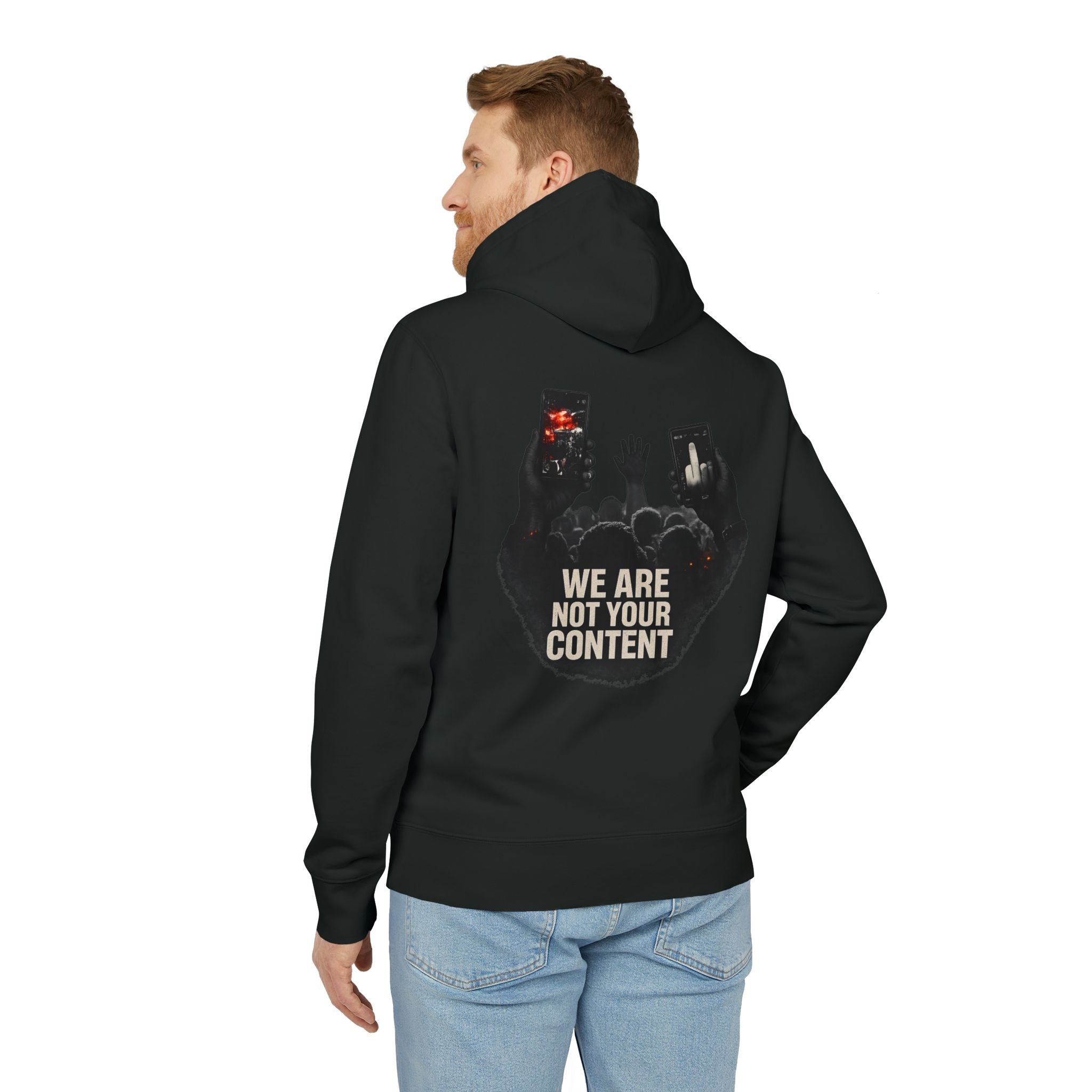 Protest Photo Hoodie - "We Are Not Your Content" Statement Pullover