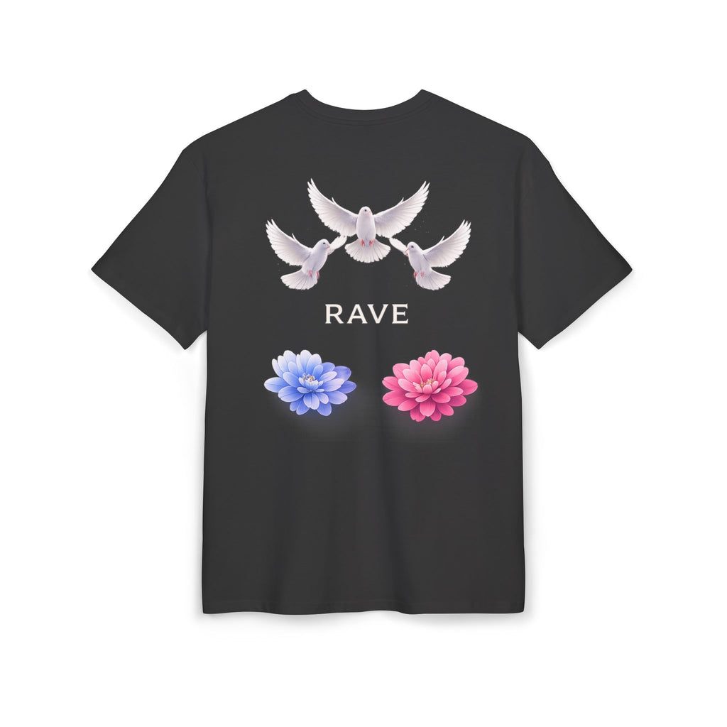 Oversized Tee — Doves & Dual Flowers 'RAVE' Graphic