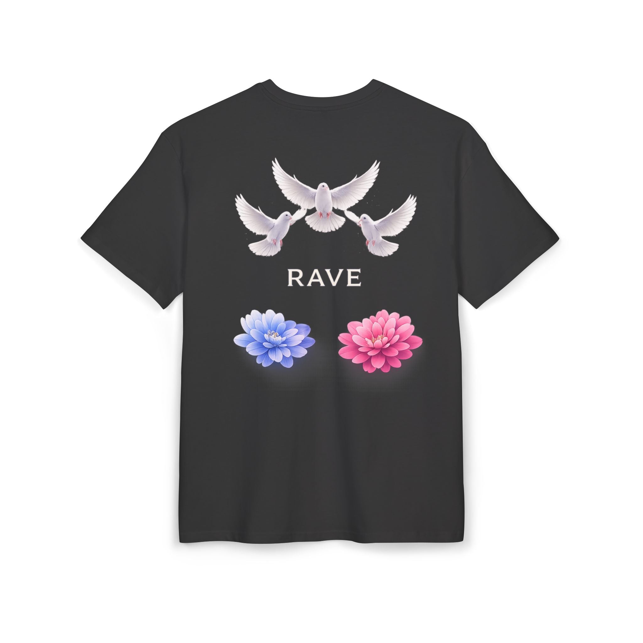 Oversized Tee — Doves & Dual Flowers 'RAVE' Graphic