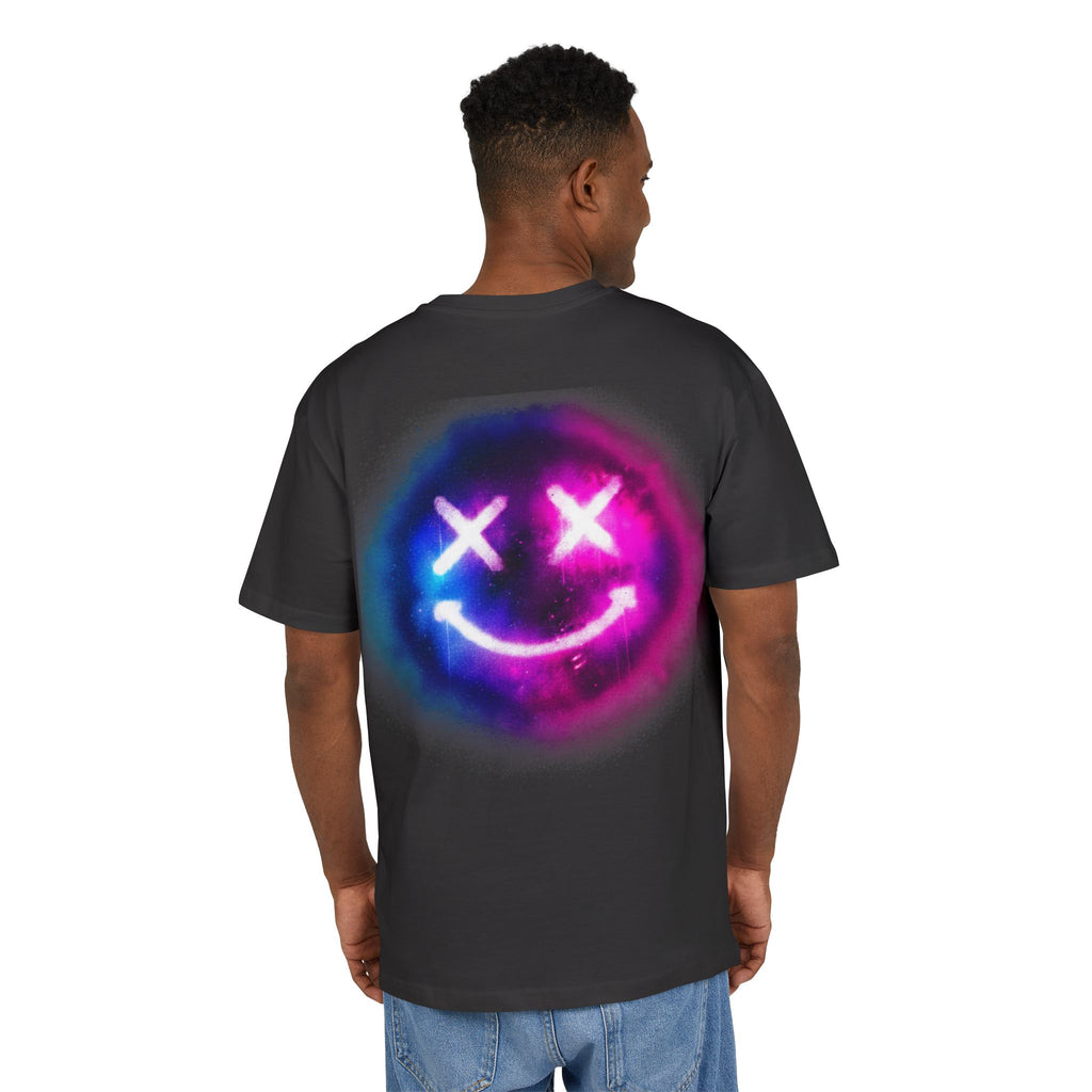 Oversize Tee — Neon Smiley Face Galaxy Graphic