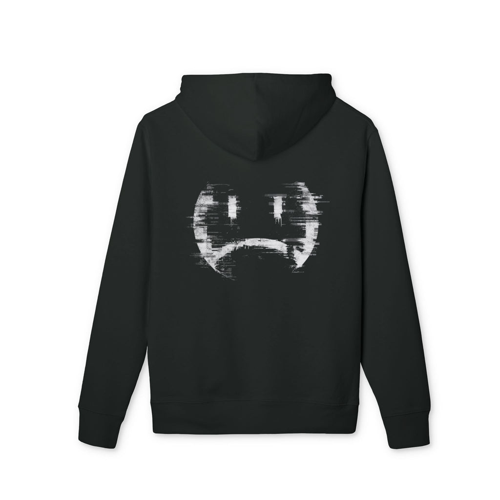 Glitch Sad Face Hoodie – Distressed Noir Graphic Pullover
