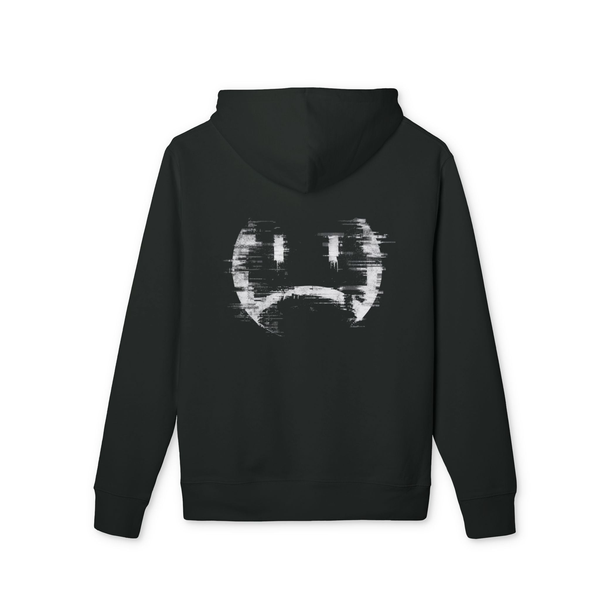 Glitch Sad Face Hoodie – Distressed Noir Graphic Pullover