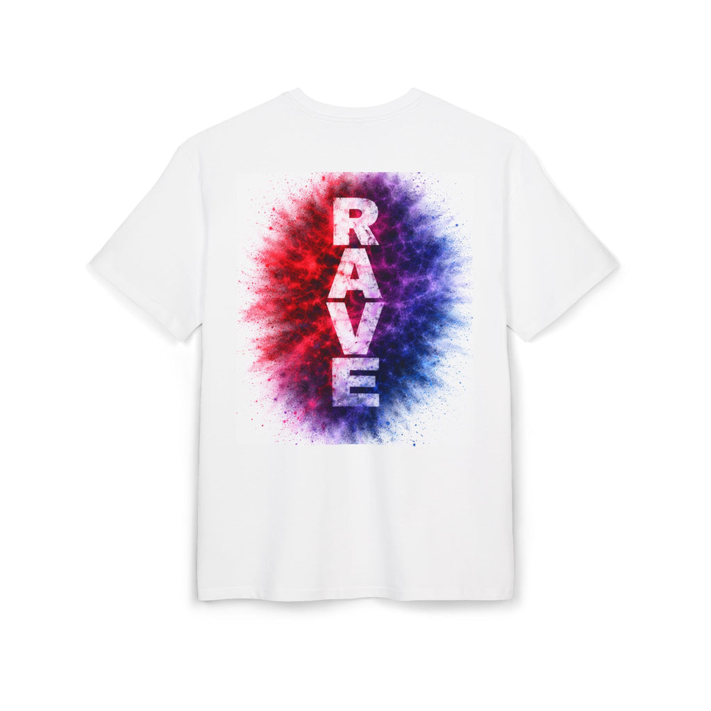 RAVE Graphic Tee — EPAS Minimal Front Logo, Colorful Powder Burst Back