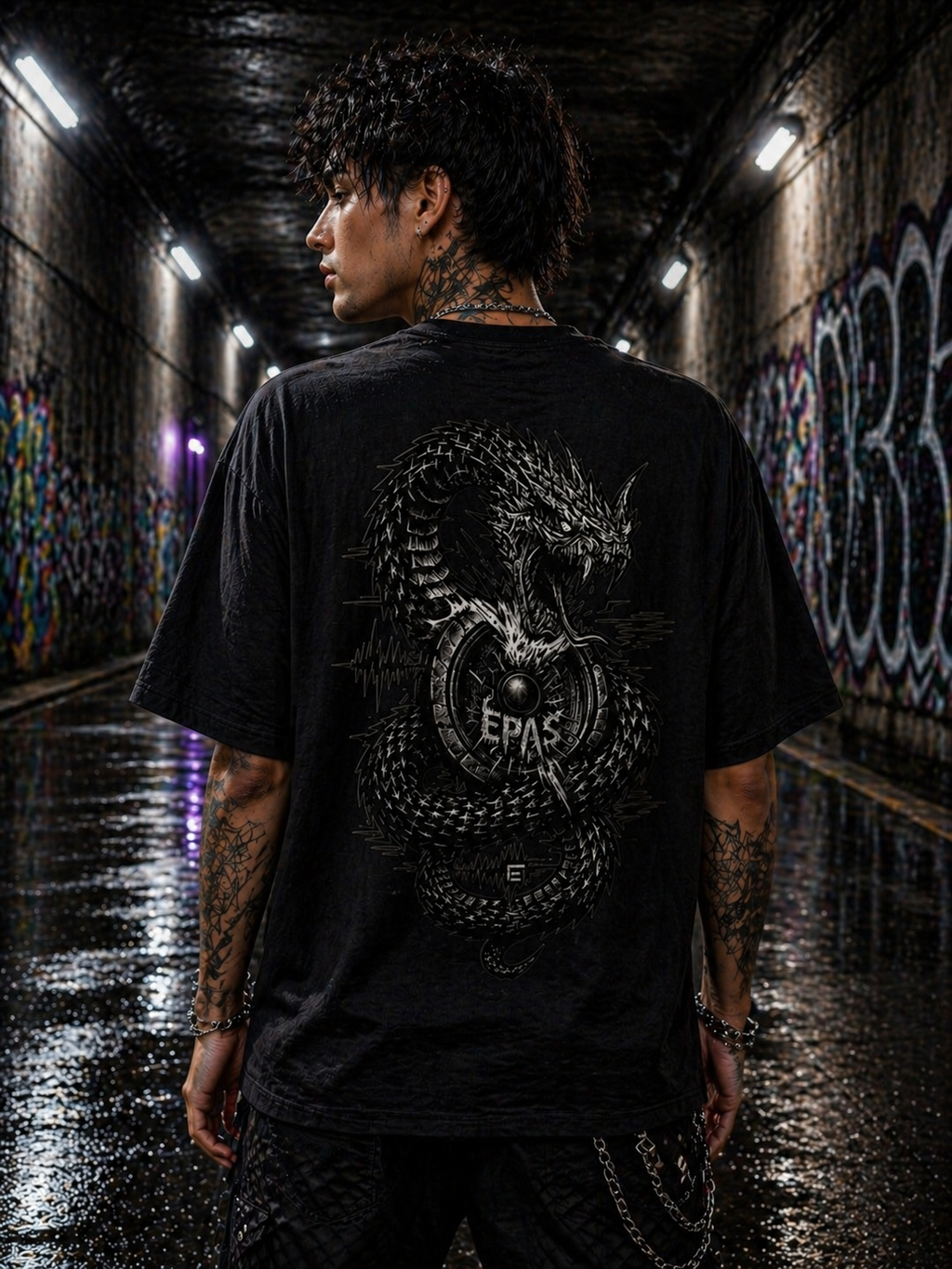 Dragon Graphic Tee — 'EPAS' Oversized White Shirt